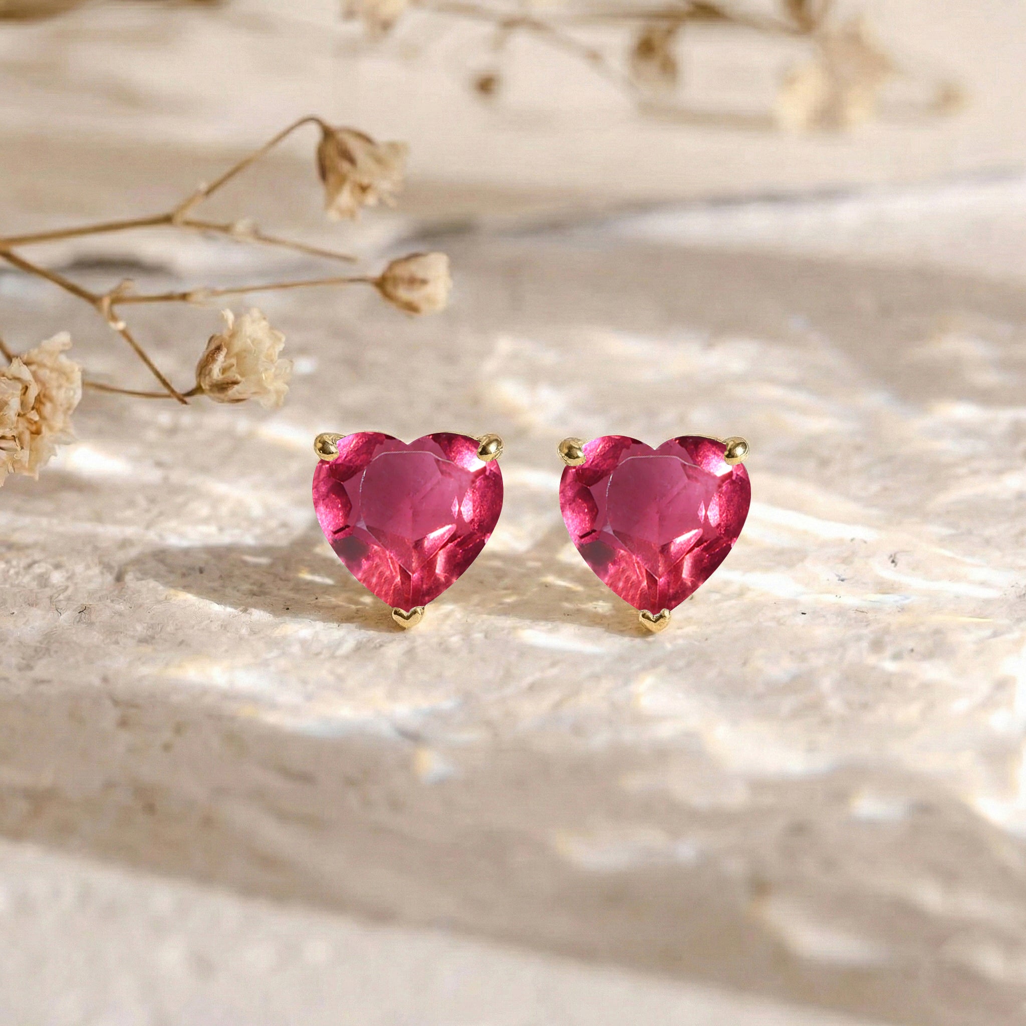 Pink tourmaline Heart Stud Earrings in 925 Sterling Silver 5.15ct