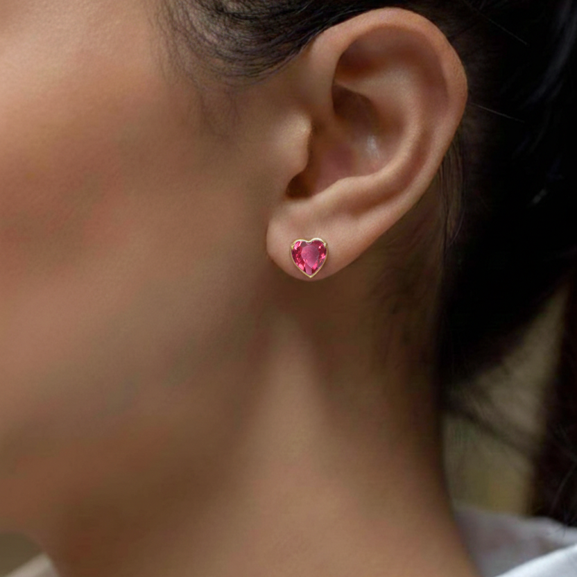 Pink tourmaline Heart Stud Earrings in 925 Sterling Silver 5.15ct
