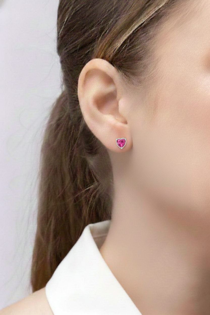 Pink tourmaline Heart Stud Earrings in 925 Sterling Silver 5.15ct
