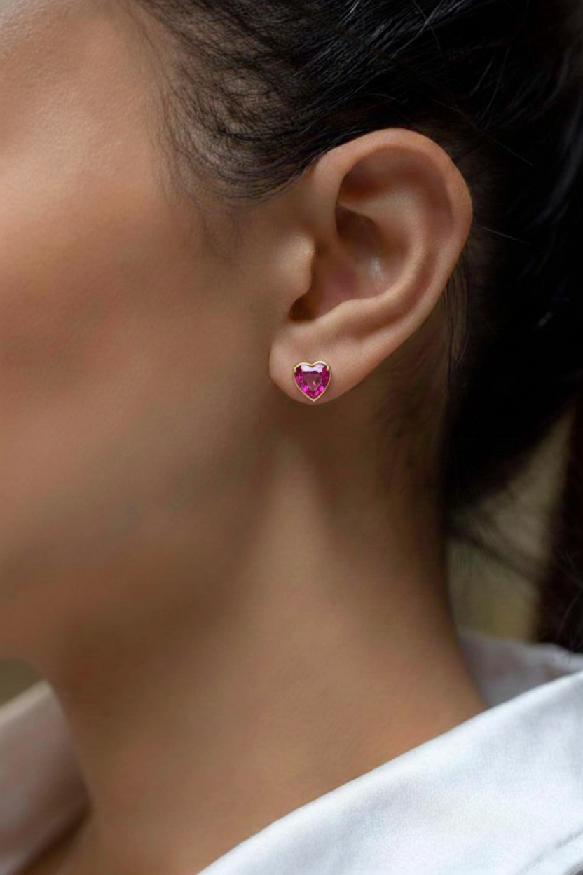 Pink tourmaline Heart Stud Earrings in 925 Sterling Silver 5.15ct
