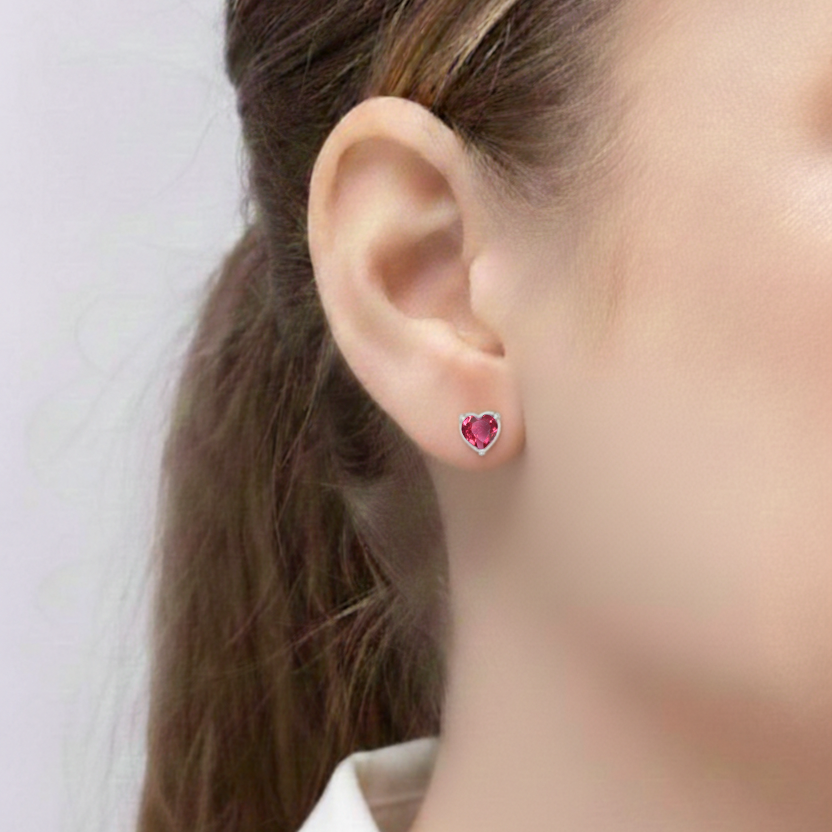 Pink tourmaline Heart Stud Earrings in 925 Sterling Silver 5.15ct