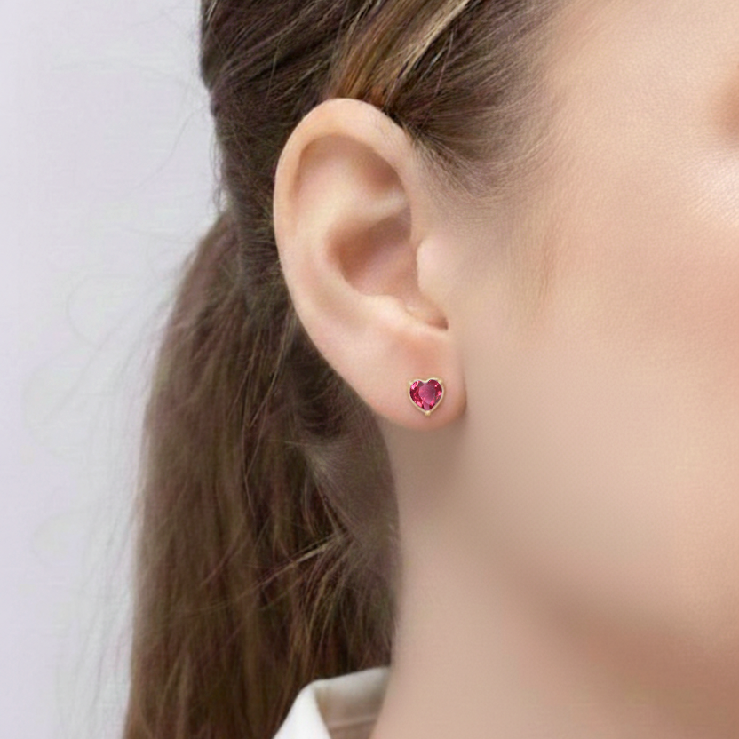Pink tourmaline Heart Stud Earrings in 925 Sterling Silver 5.15ct