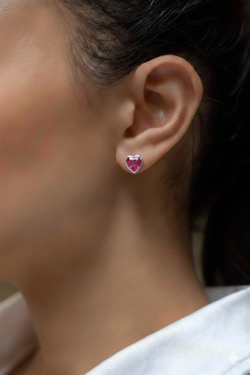 Pink tourmaline Heart Stud Earrings in 925 Sterling Silver 5.15ct
