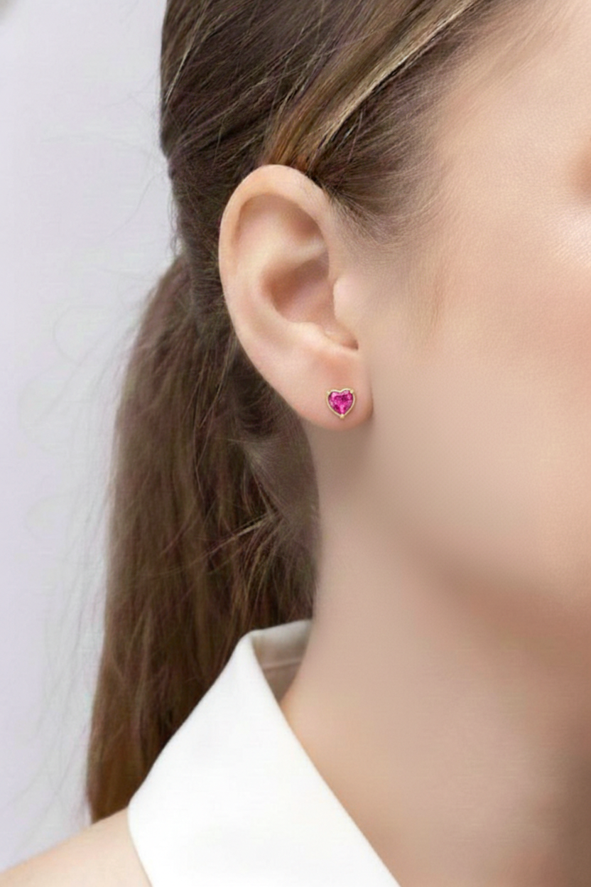Pink tourmaline Heart Stud Earrings in 925 Sterling Silver 5.15ct
