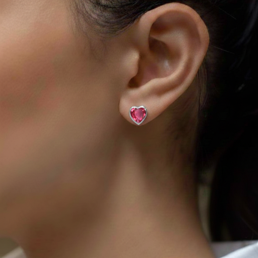 Pink tourmaline Heart Stud Earrings in 925 Sterling Silver 5.15ct