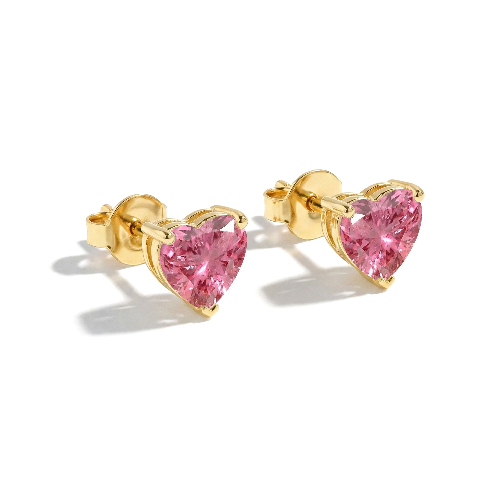 Pink tourmaline Heart Stud Earrings in 925 Sterling Silver 5.15ct
