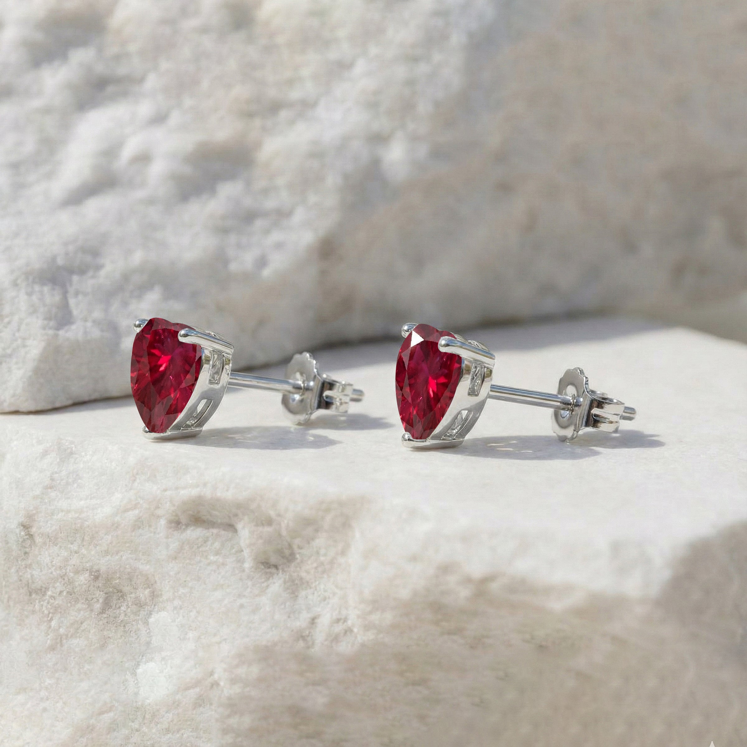 Ruby Heart Stud Earrings in 925 Sterling Silver 5.15ct
