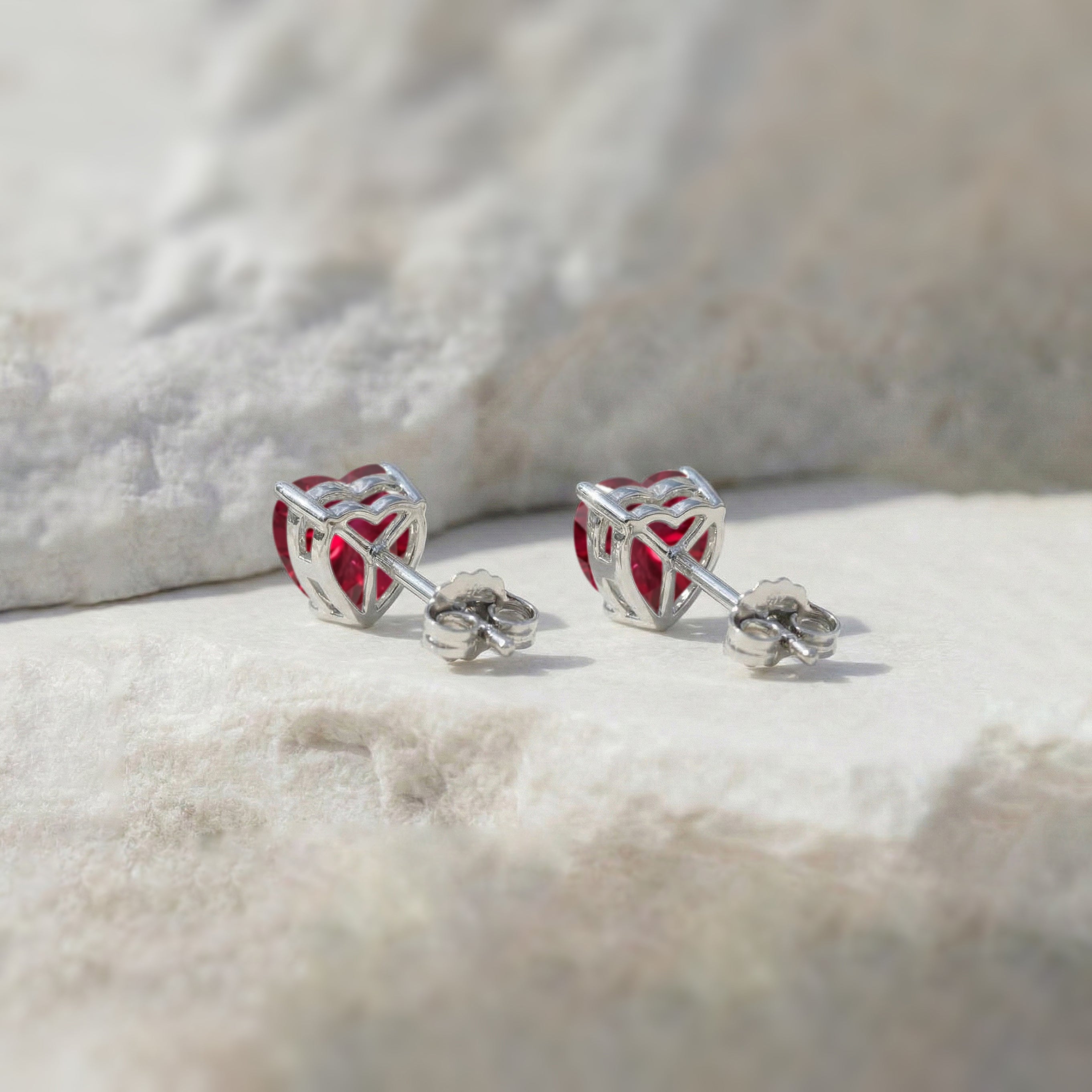 Ruby Heart Stud Earrings in 925 Sterling Silver 5.15ct
