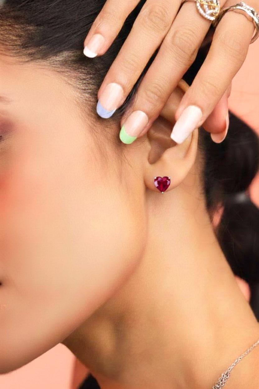 Ruby Heart Stud Earrings in 925 Sterling Silver 5.15ct
