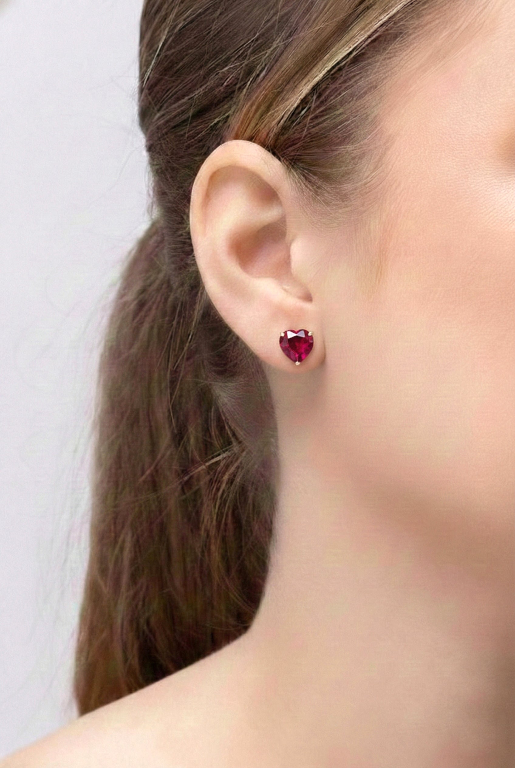 Ruby Heart Stud Earrings in 925 Sterling Silver 5.15ct
