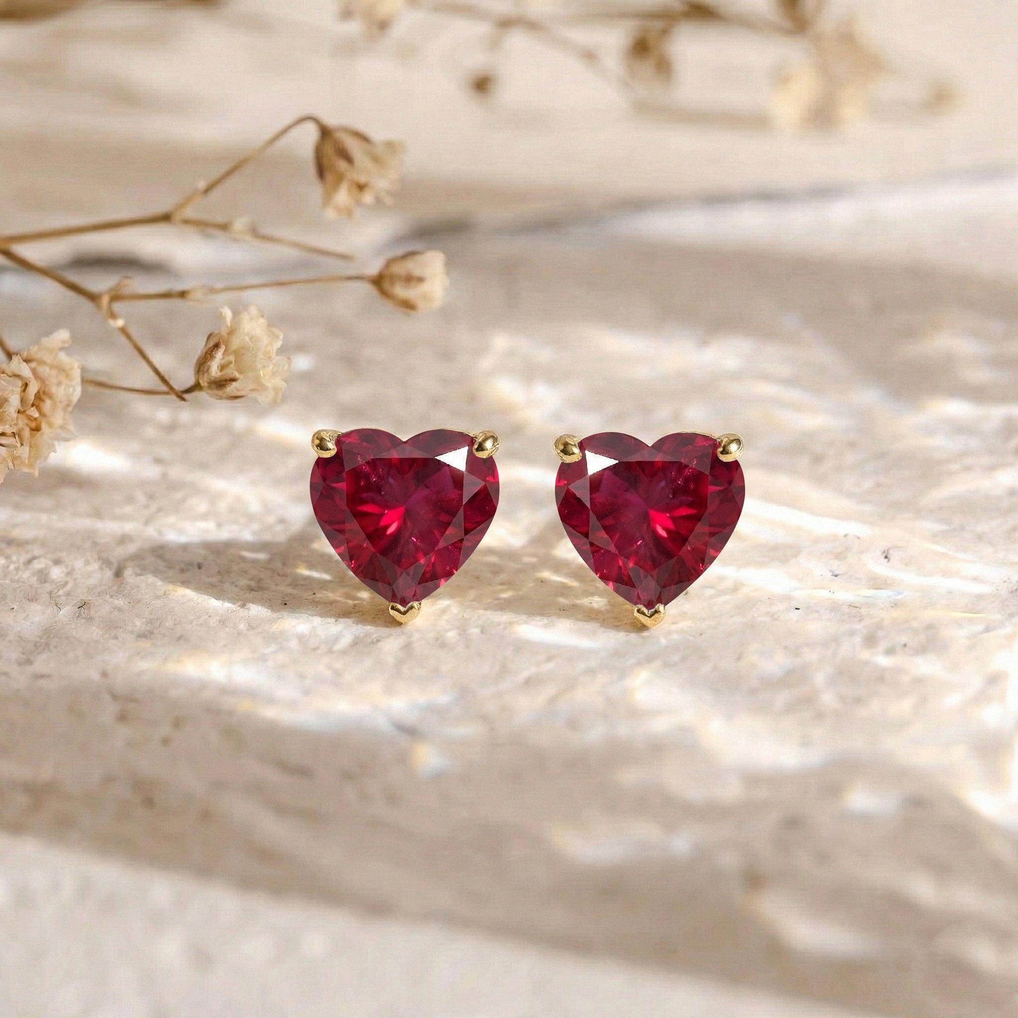 Ruby Heart Stud Earrings in 925 Sterling Silver 5.15ct
