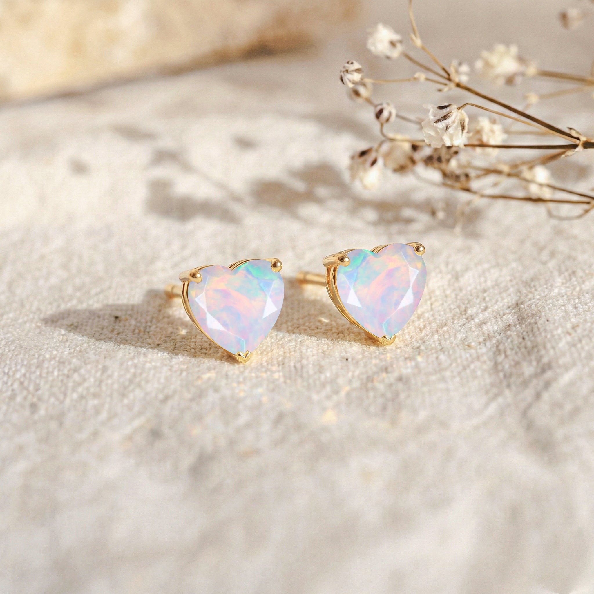 White Opal Heart Stud Earrings in 925 Sterling Silver 5.15ct
