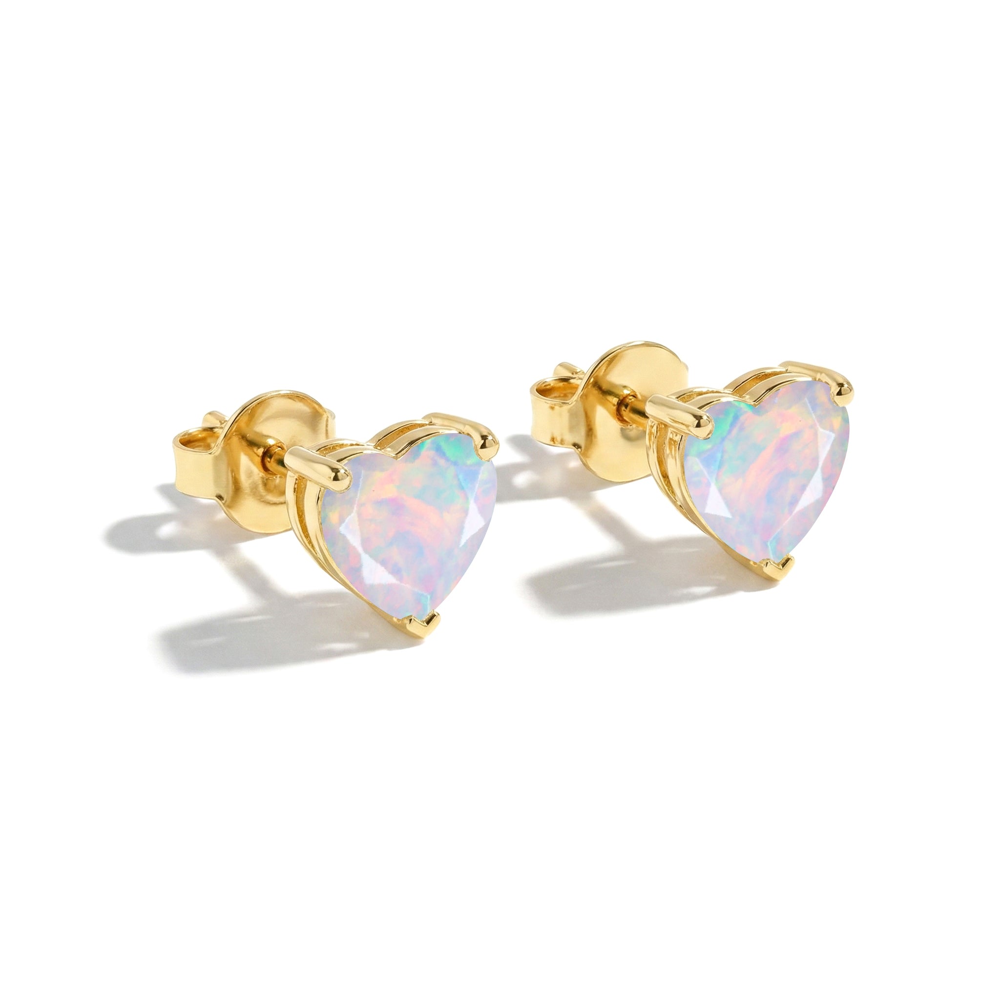 White Opal Heart Stud Earrings in 925 Sterling Silver 5.15ct
