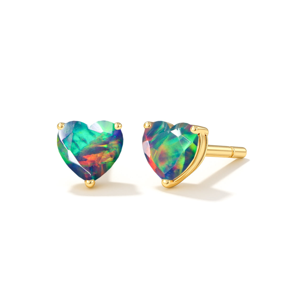 Black Opal Heart Stone Stud Earrings in 925 Sterling Silver