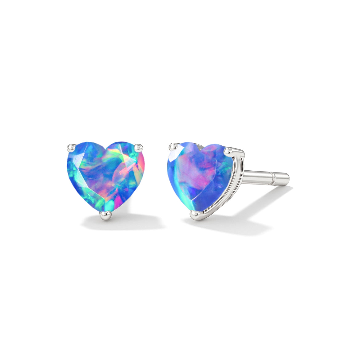 Blue Opal Heart Stone Stud Earrings in 925 Sterling Silver