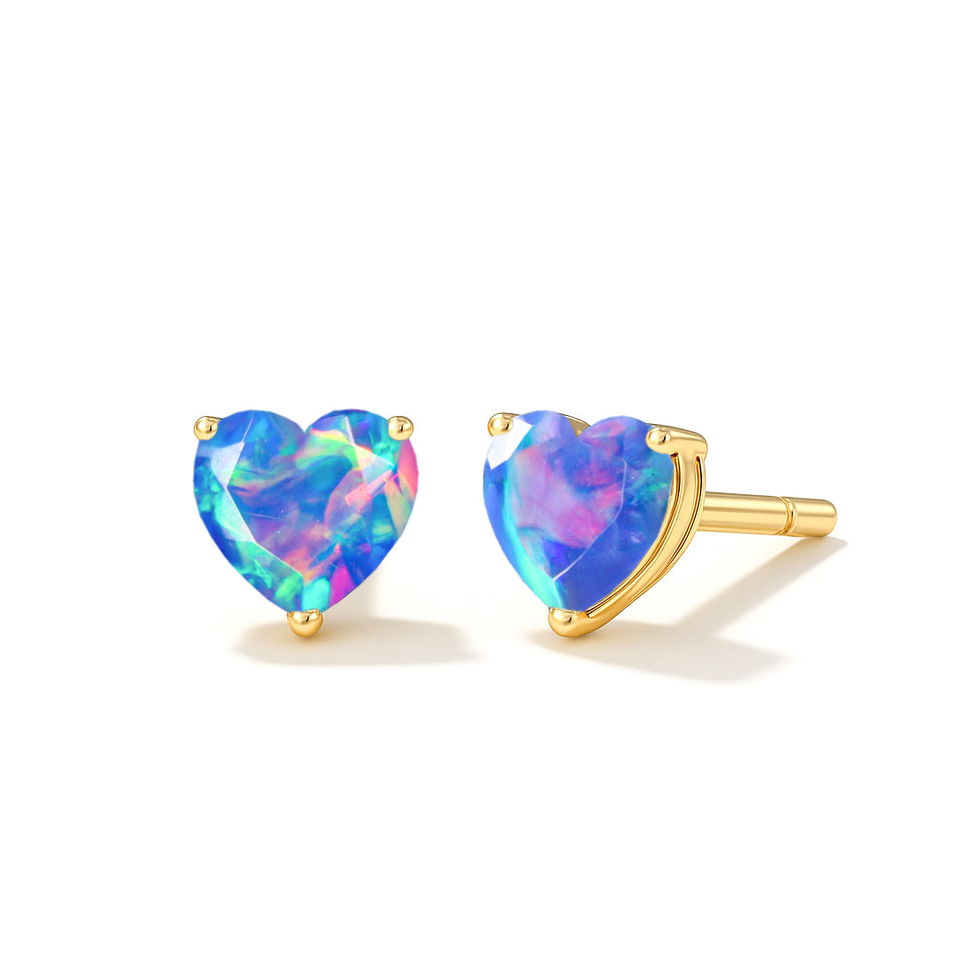 Blue Opal Heart Stone Stud Earrings in 925 Sterling Silver