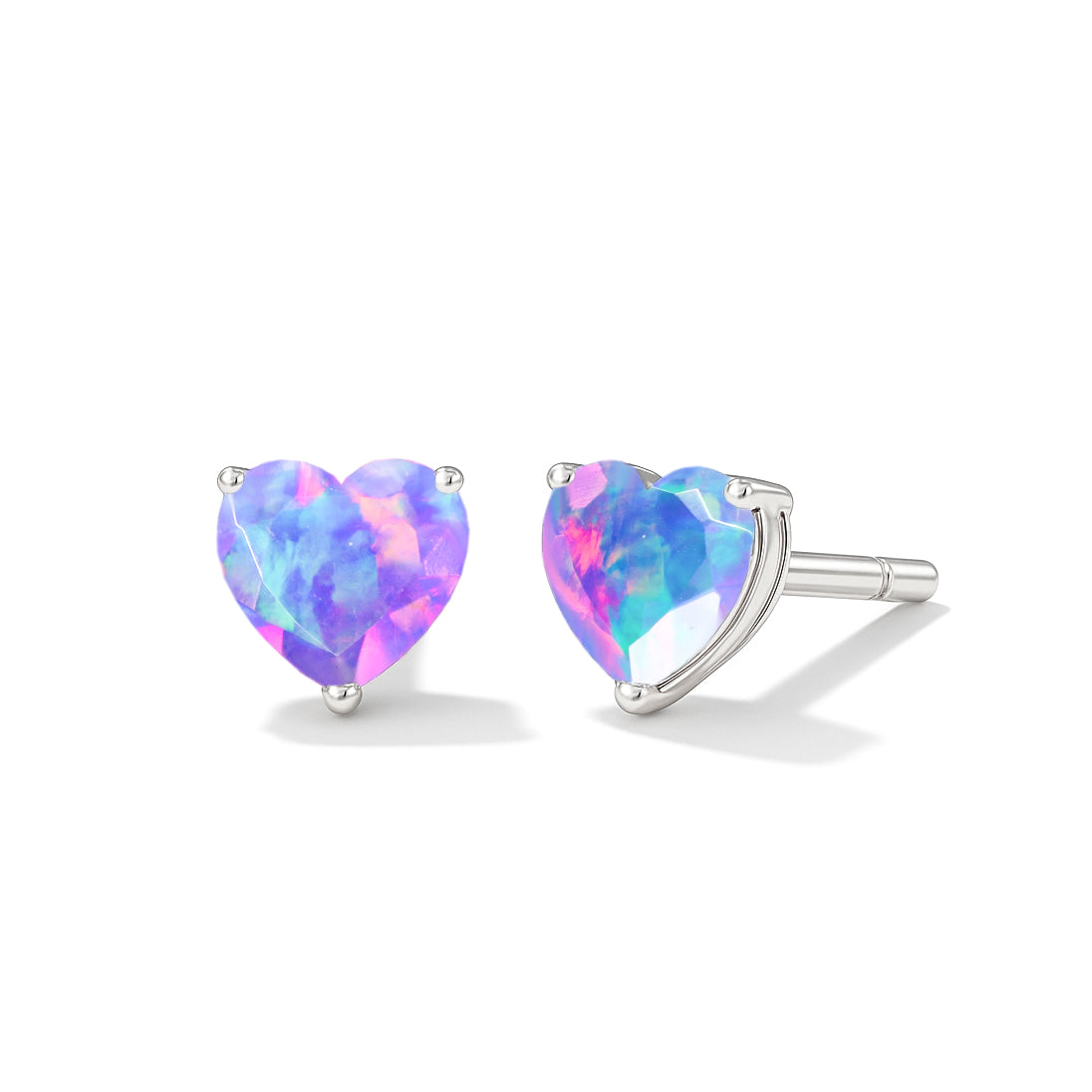 Lavender Opal Heart Stone Stud Earrings in 925 Sterling Silver