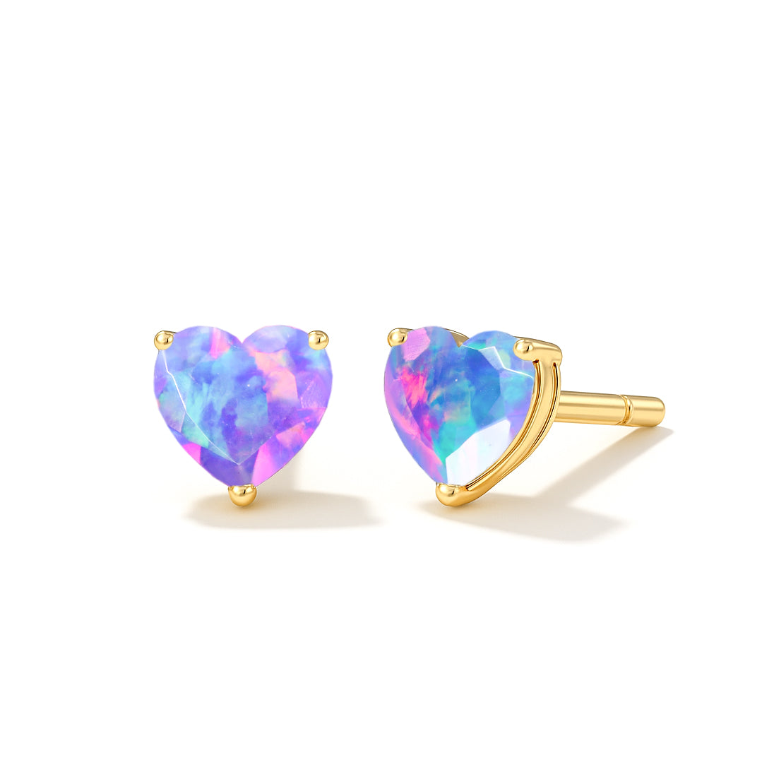 Lavender Opal Heart Stone Stud Earrings in 925 Sterling Silver