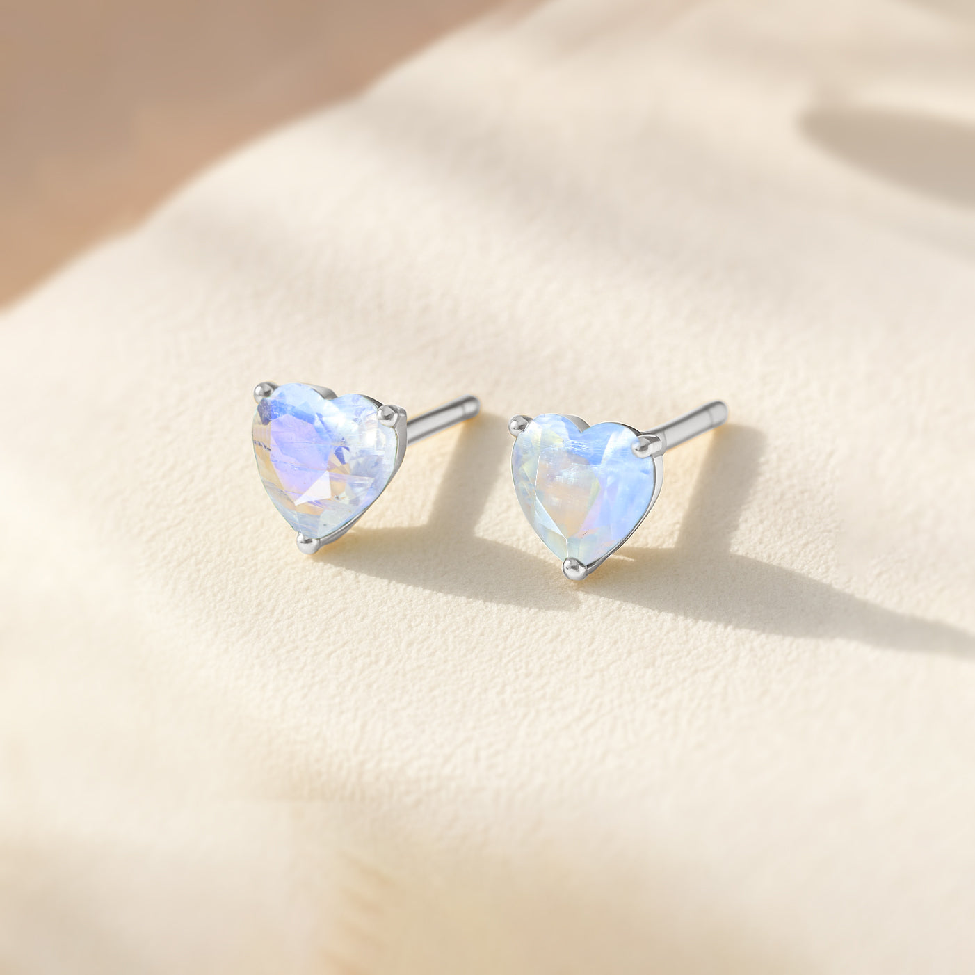 Moonstone Heart Stone Stud Earrings in 925 Sterling Silver