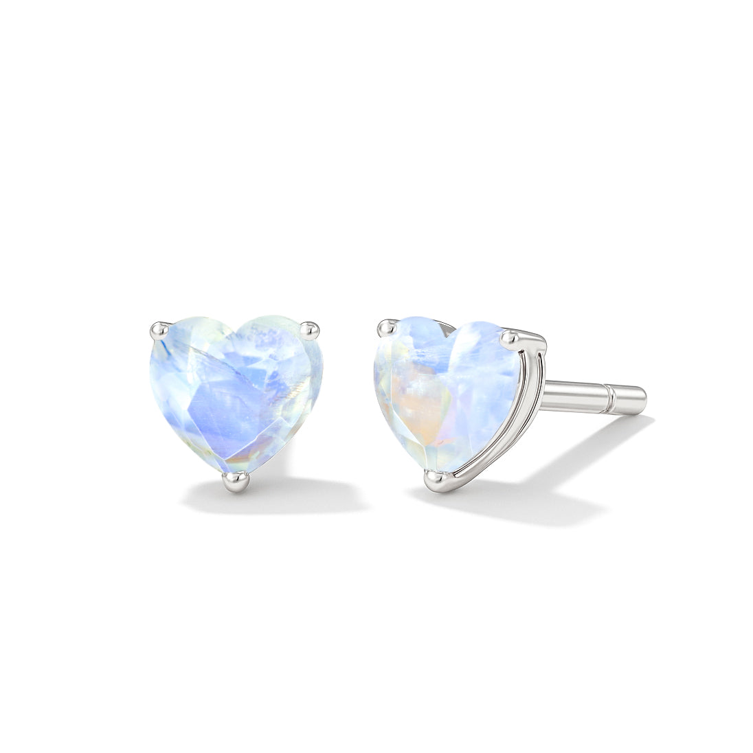 Moonstone Heart Stone Stud Earrings in 925 Sterling Silver