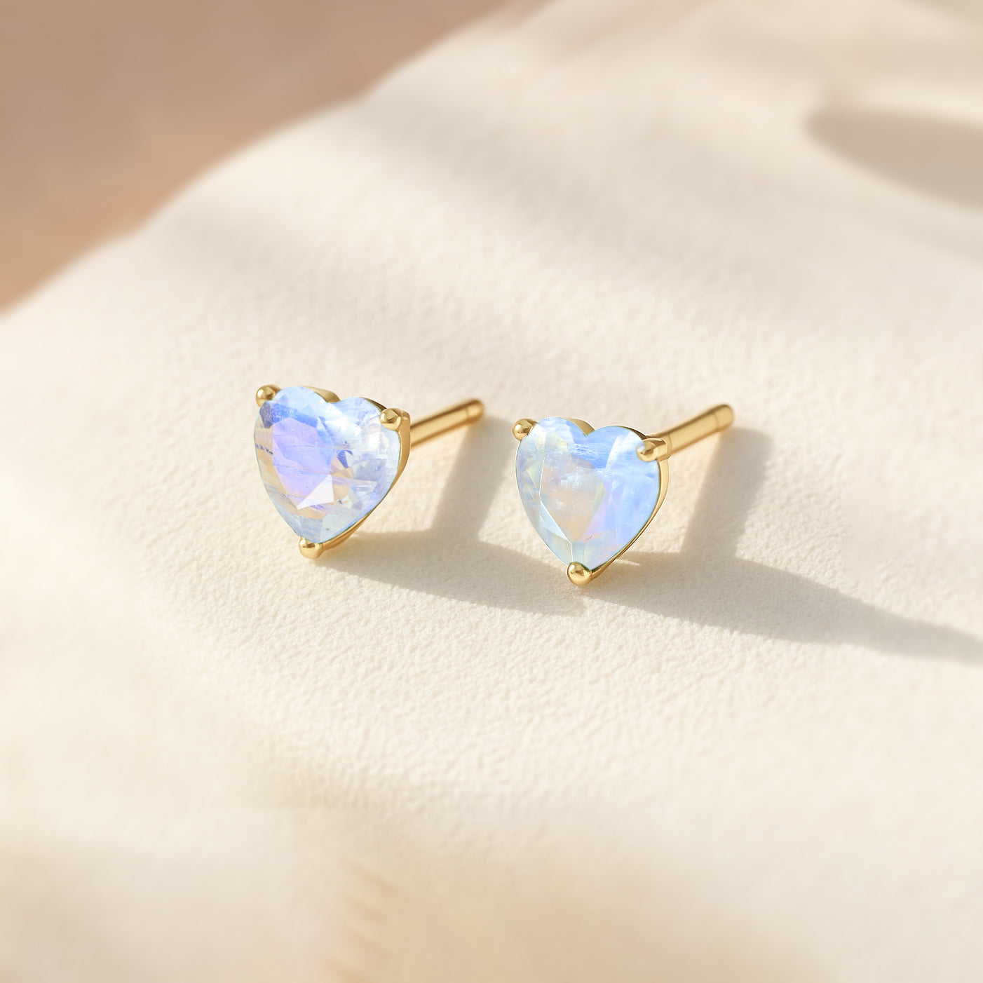 Moonstone Heart Stone Stud Earrings in 925 Sterling Silver