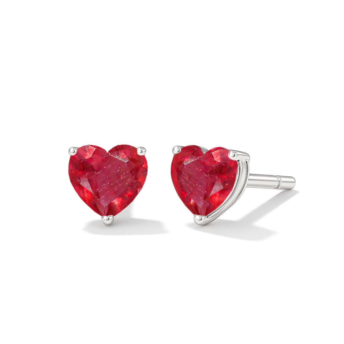 Ruby Heart Stone Stud Earrings in 925 Sterling Silver