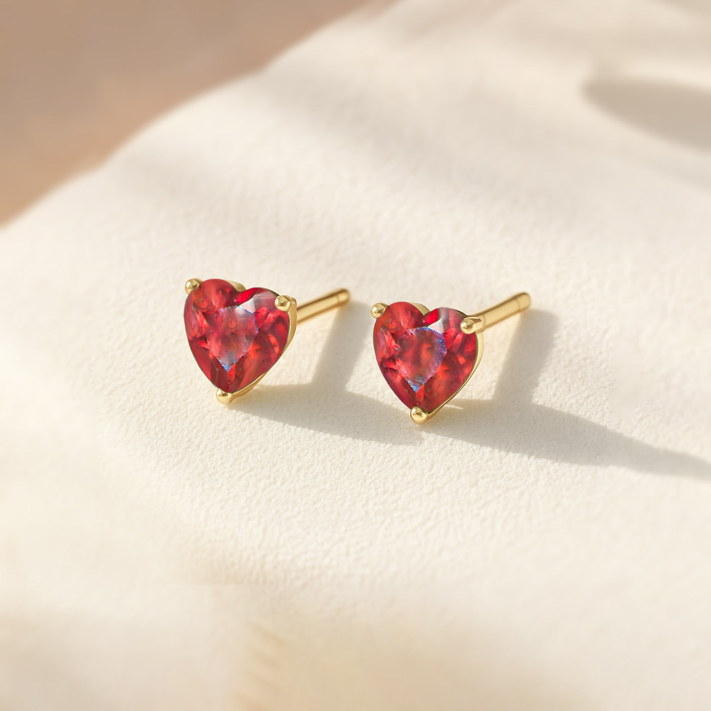 Ruby Heart Stone Stud Earrings in 925 Sterling Silver