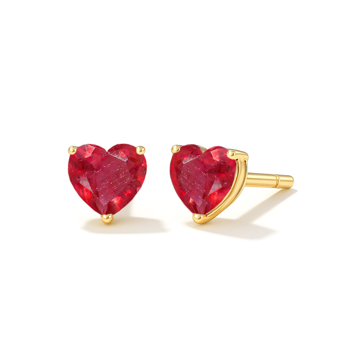 Ruby Heart Stone Stud Earrings in 925 Sterling Silver