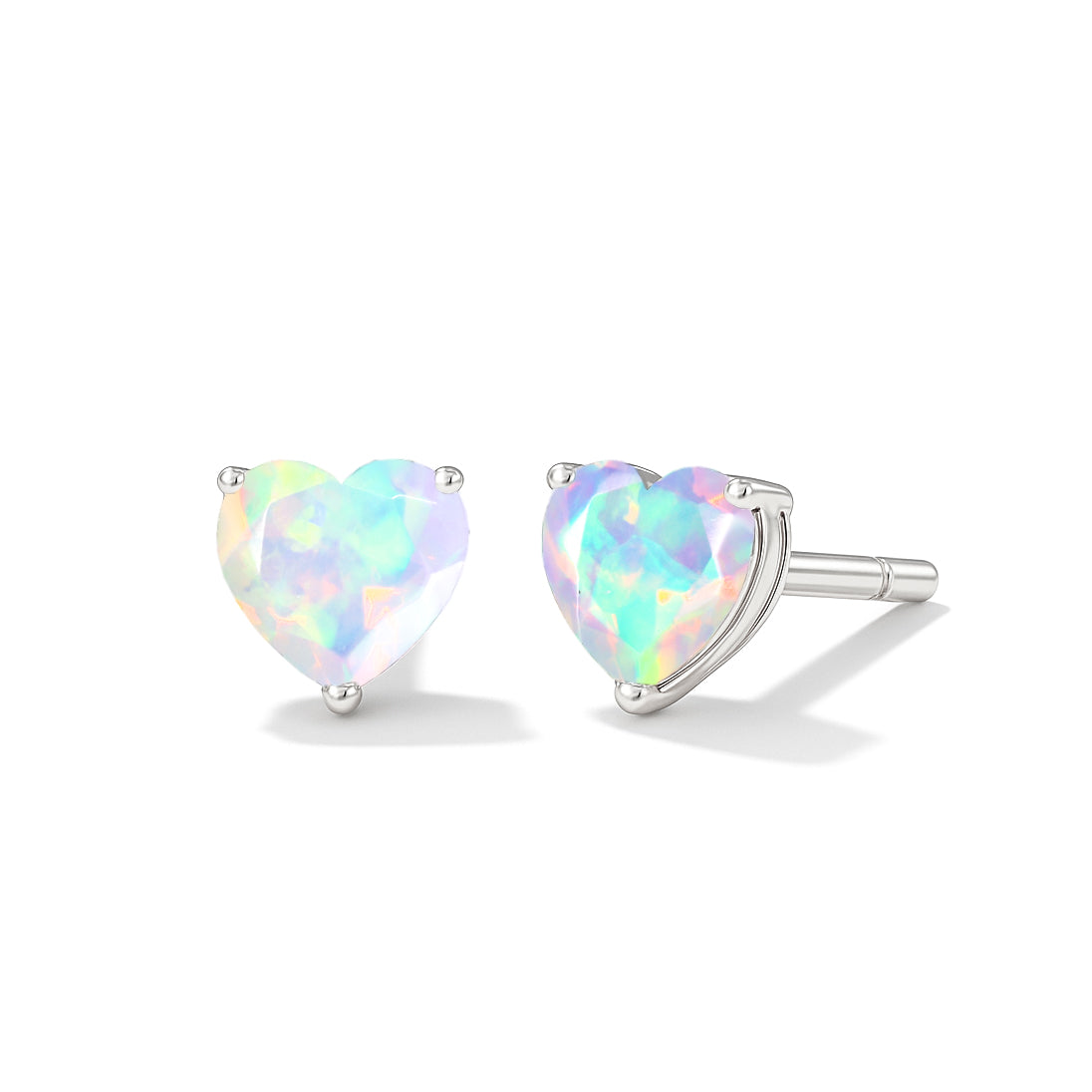 White Opal Heart Stone Stud Earrings in 925 Sterling Silver