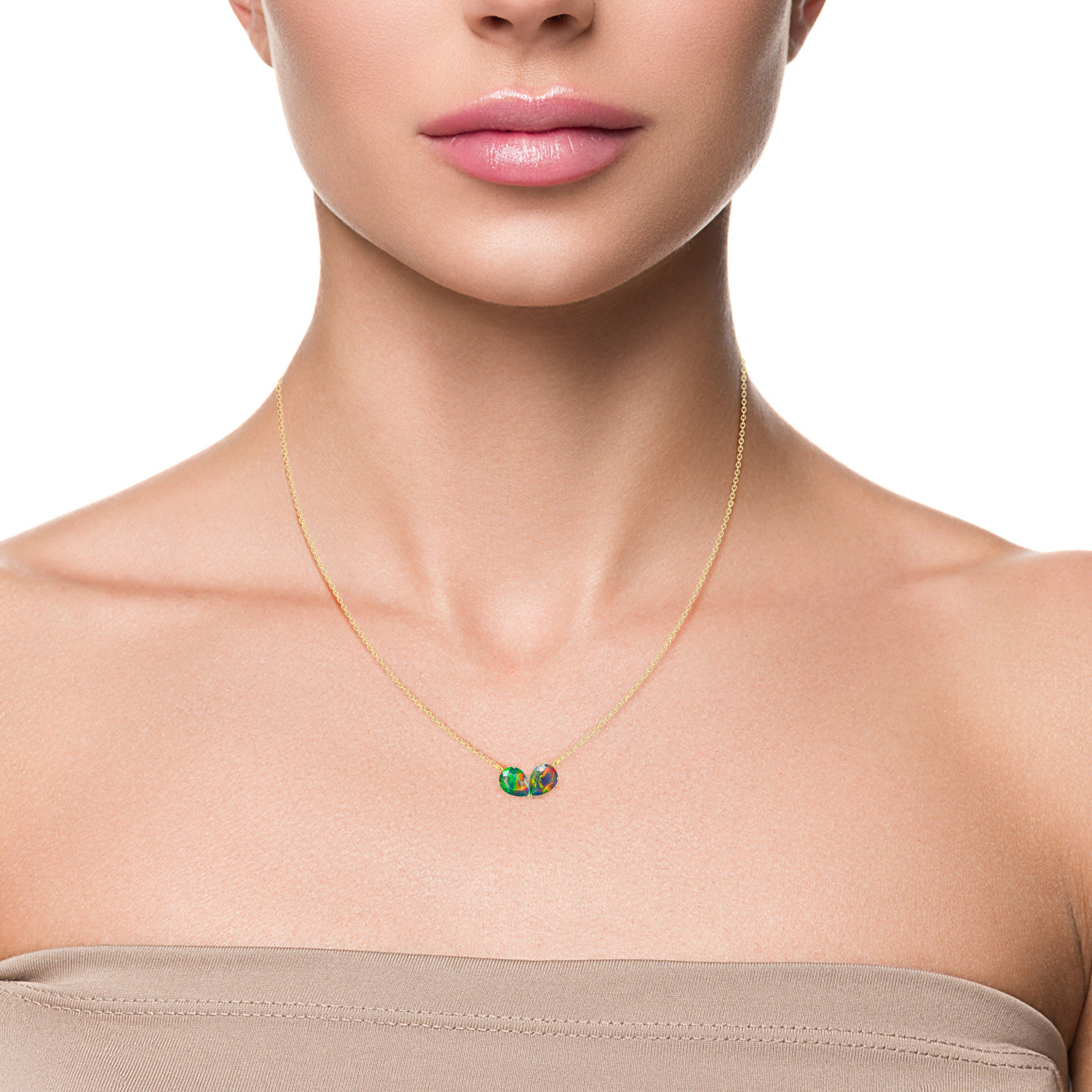 2 Stone Pendant Necklace for Women
