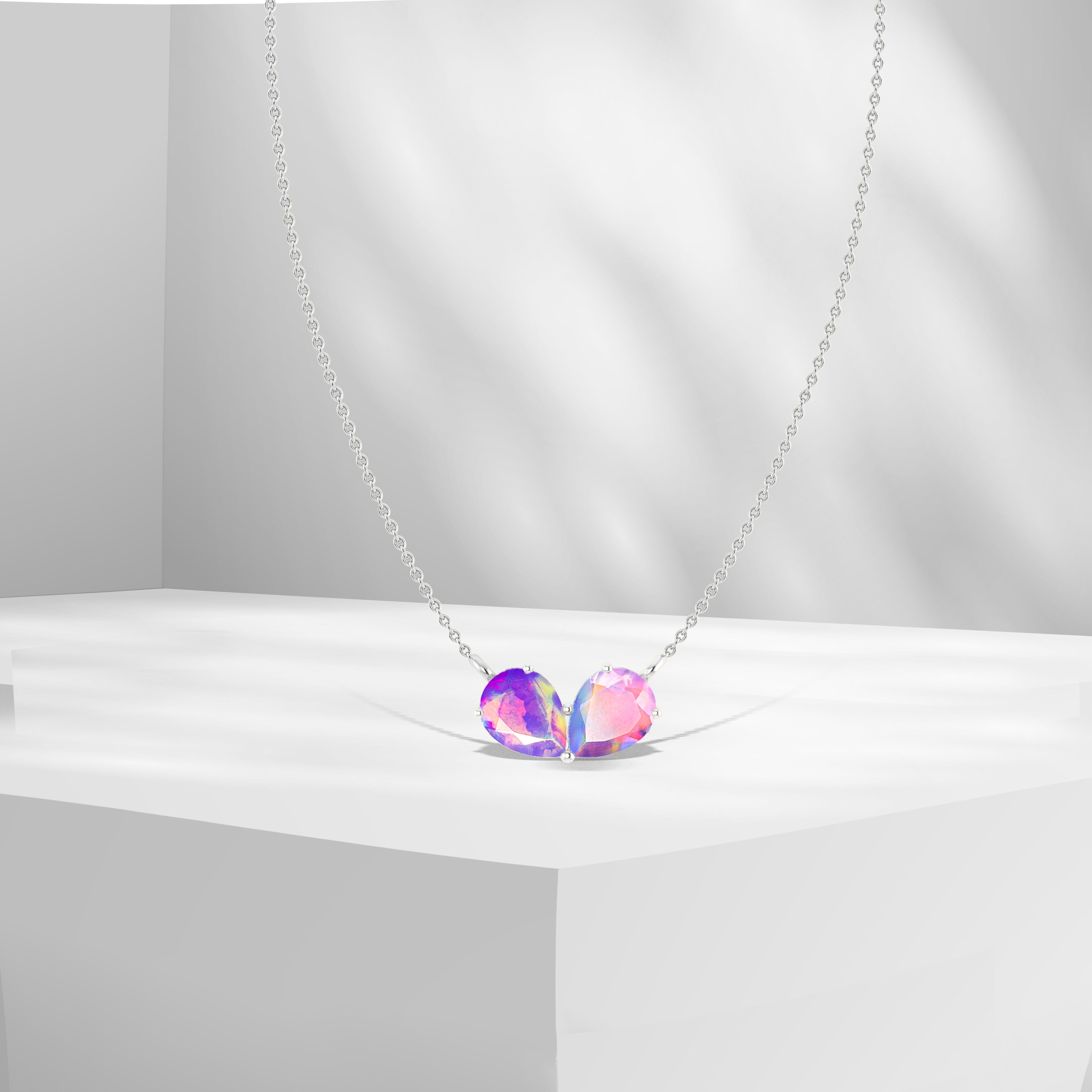 Pear Faceted opal Silver Necklace