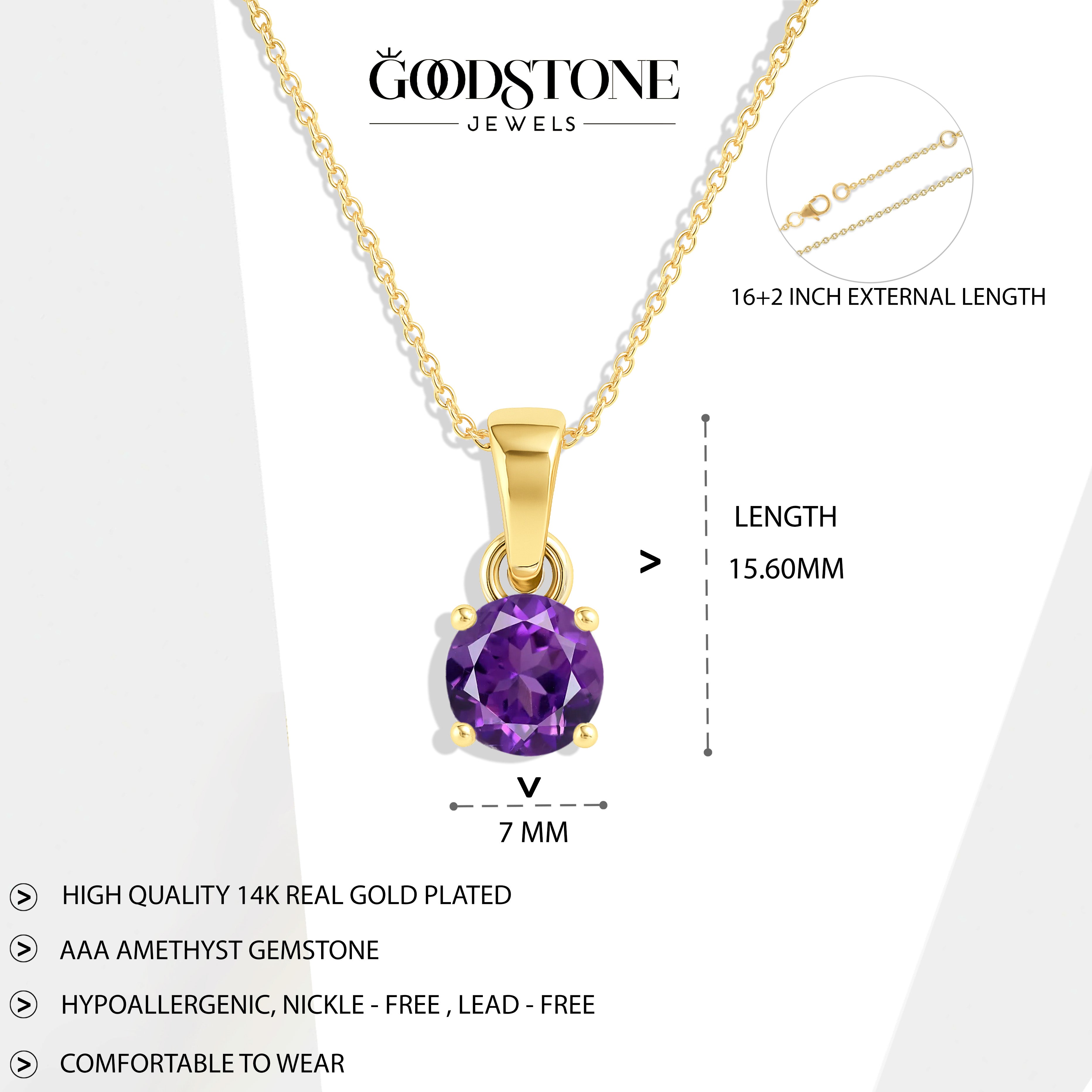 Amethyst Round Solitaire Pendant Necklace in 925 Sterling Silver 7 MM 1.5ct