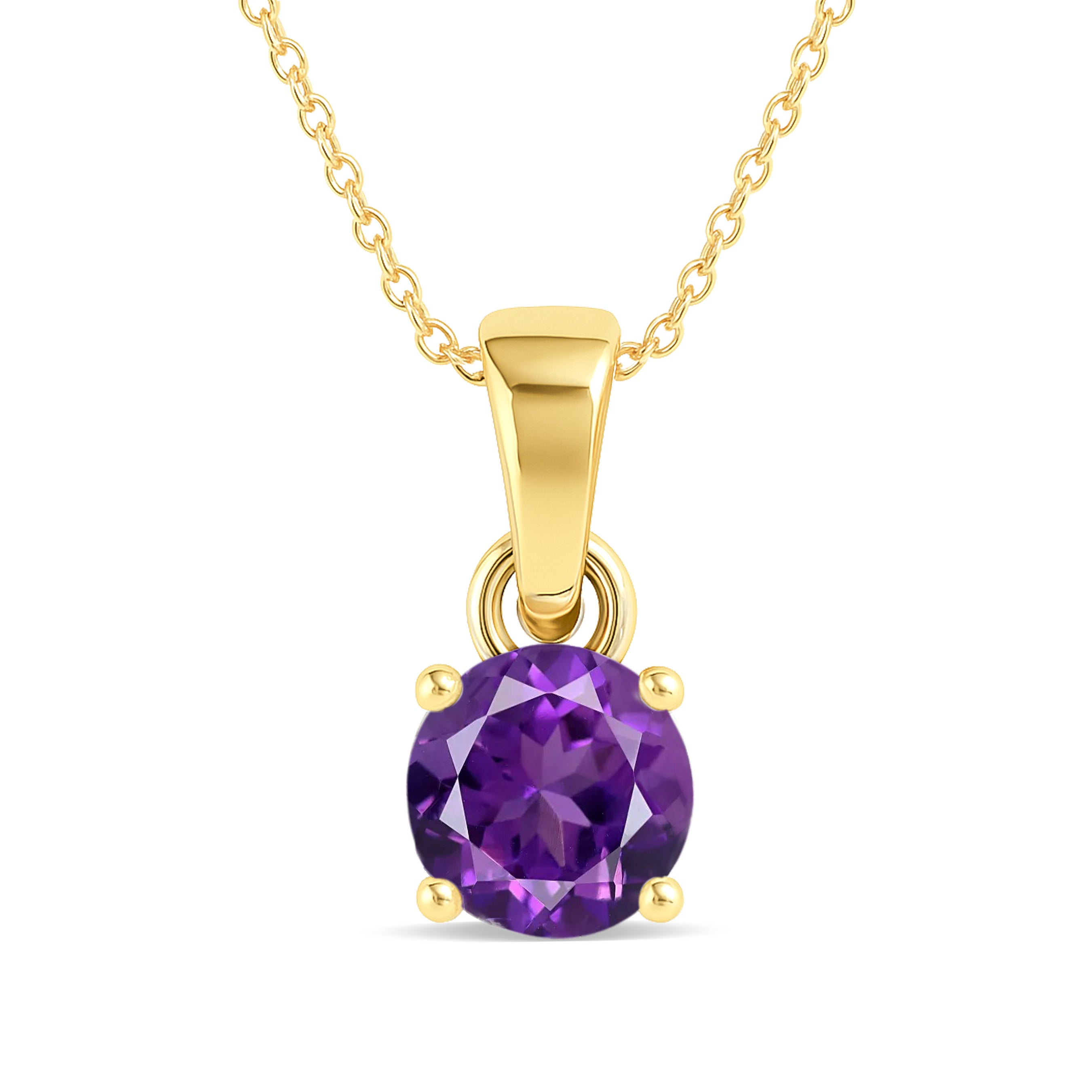 Amethyst Round Solitaire Pendant Necklace in 925 Sterling Silver 7 MM 1.5ct