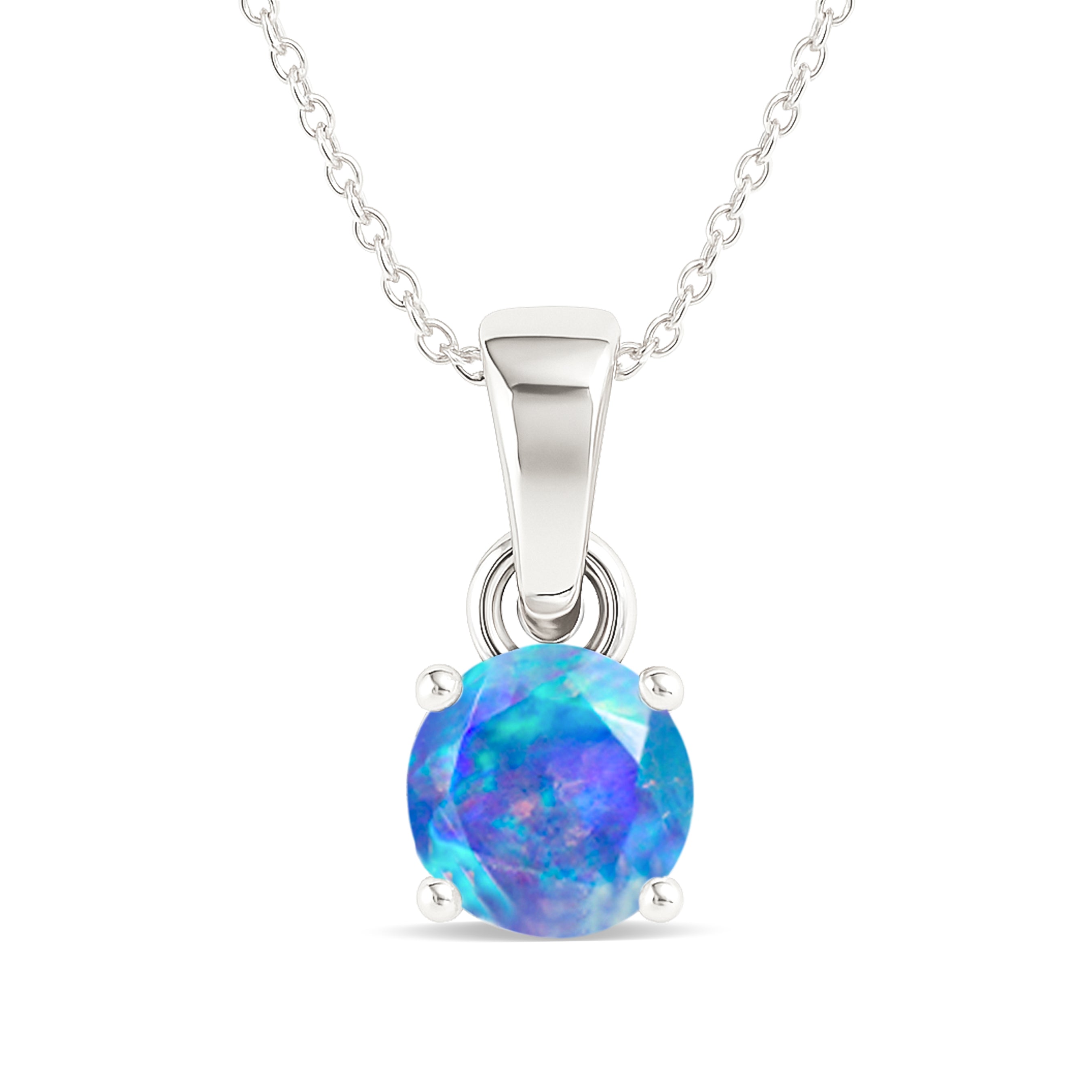 Blue Opal Solitaire Teardrop Pendant Necklace in 925 Sterling Silver 7mm 1.2ct