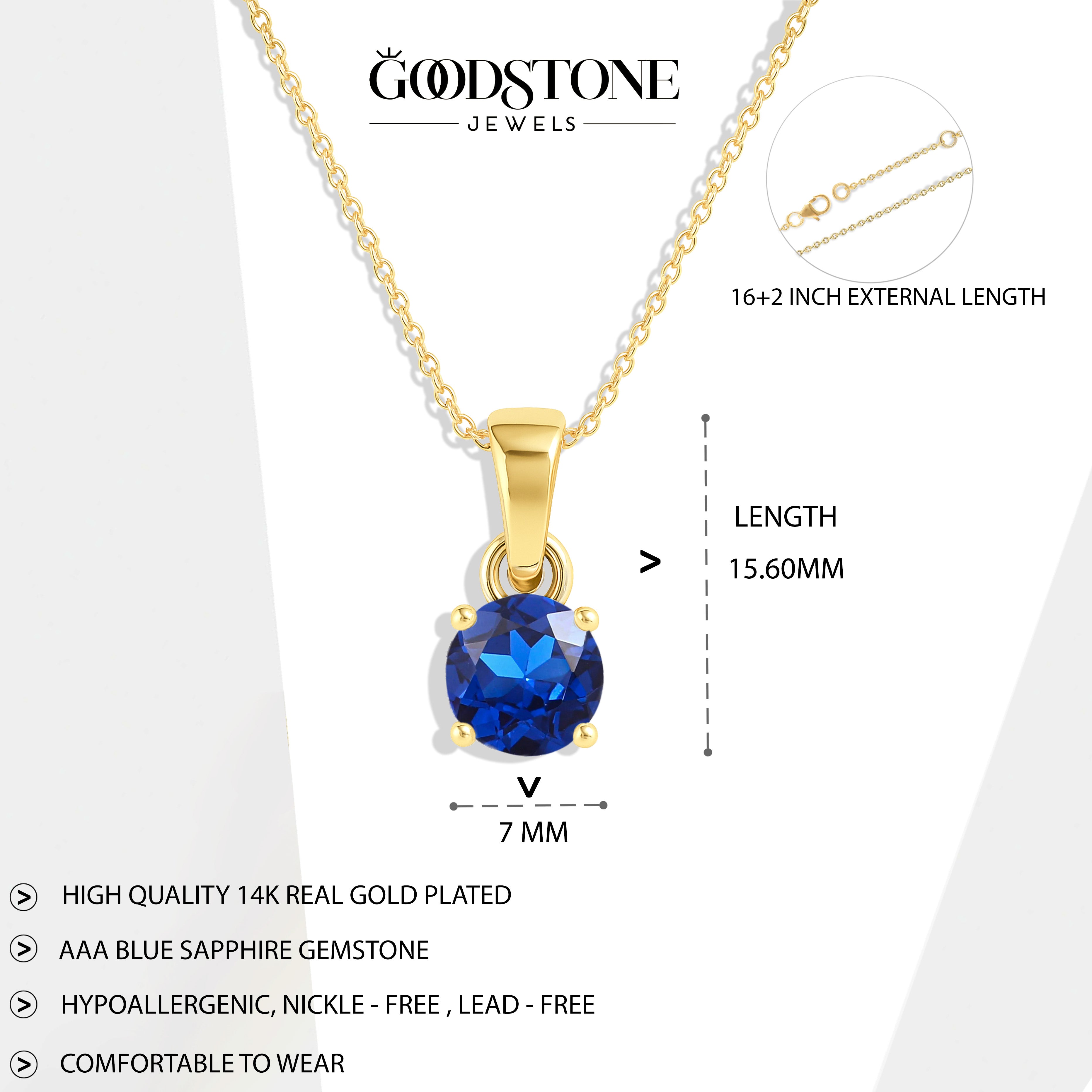 Blue Sapphire Round Solitaire Pendant Necklace in 925 Sterling Silver 7 MM 1.5ct