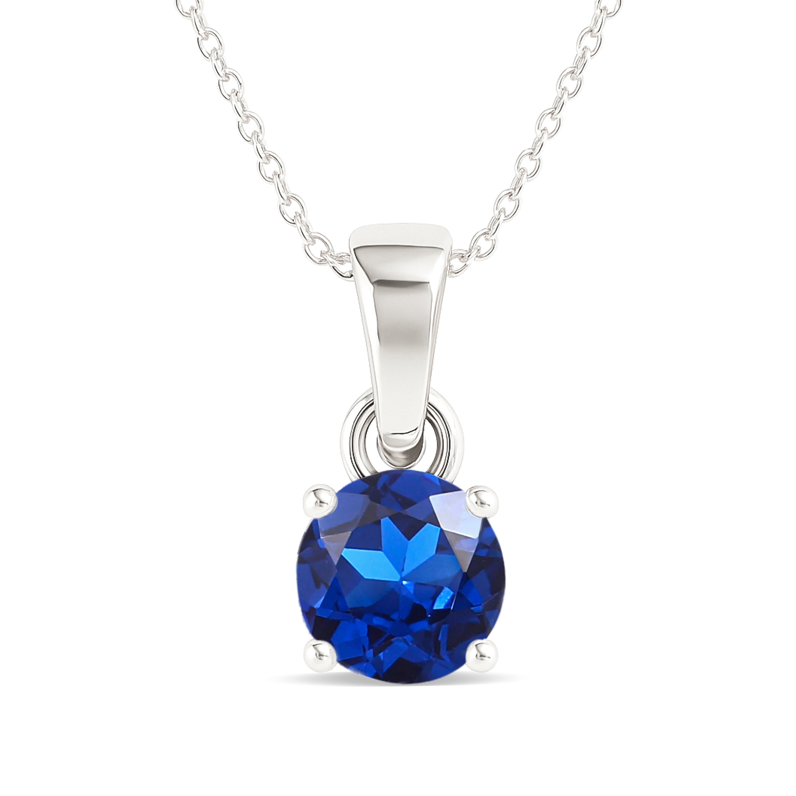 Blue Sapphire Round Solitaire Pendant Necklace in 925 Sterling Silver 7 MM 1.5ct