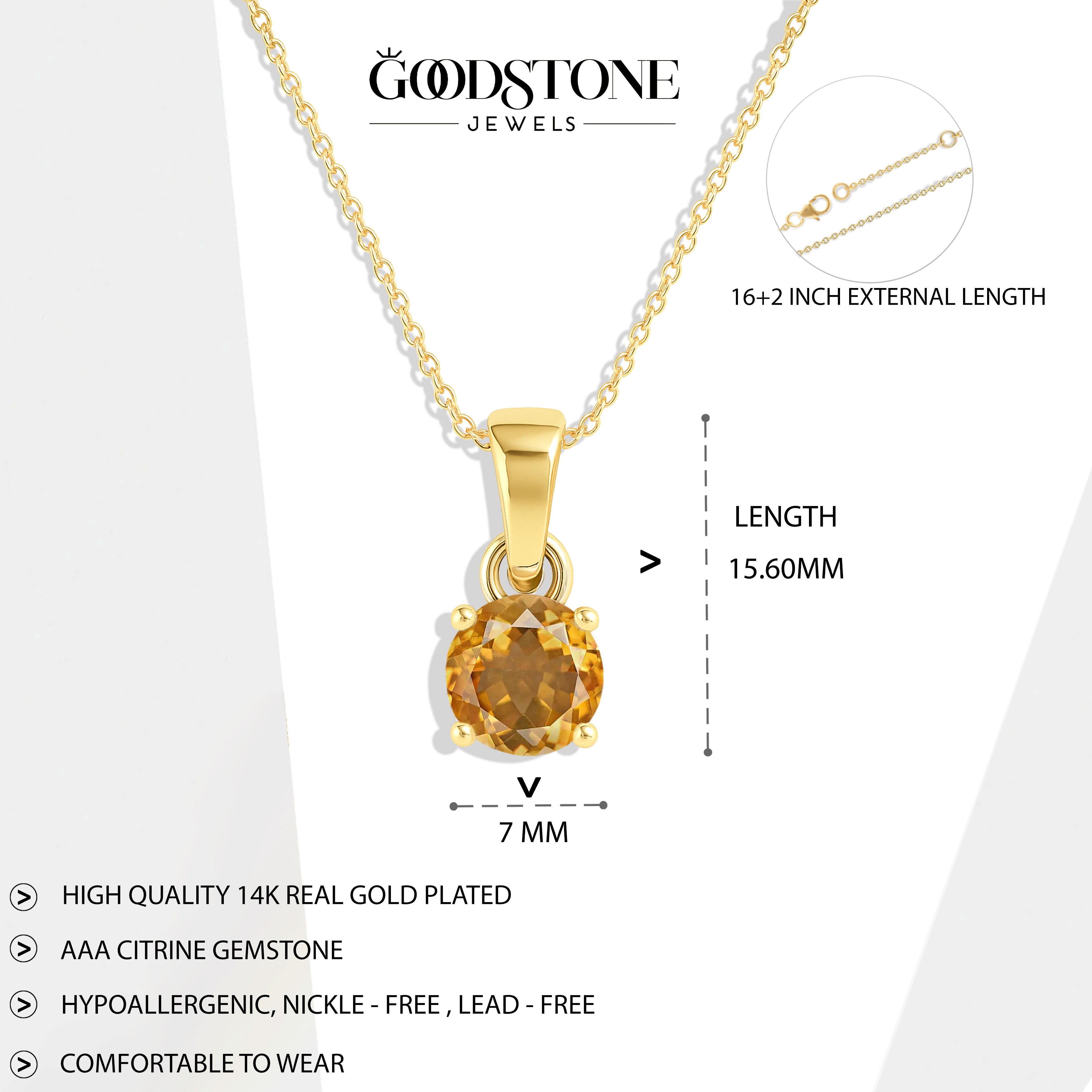 Citrine Teardrop Pendant Necklace in 925 Sterling Silver 7mm 1.2ct