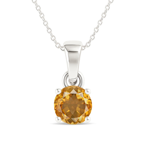 Citrine Round Solitaire Pendant Necklace in 925 Sterling Silver 7 MM 1.5ct