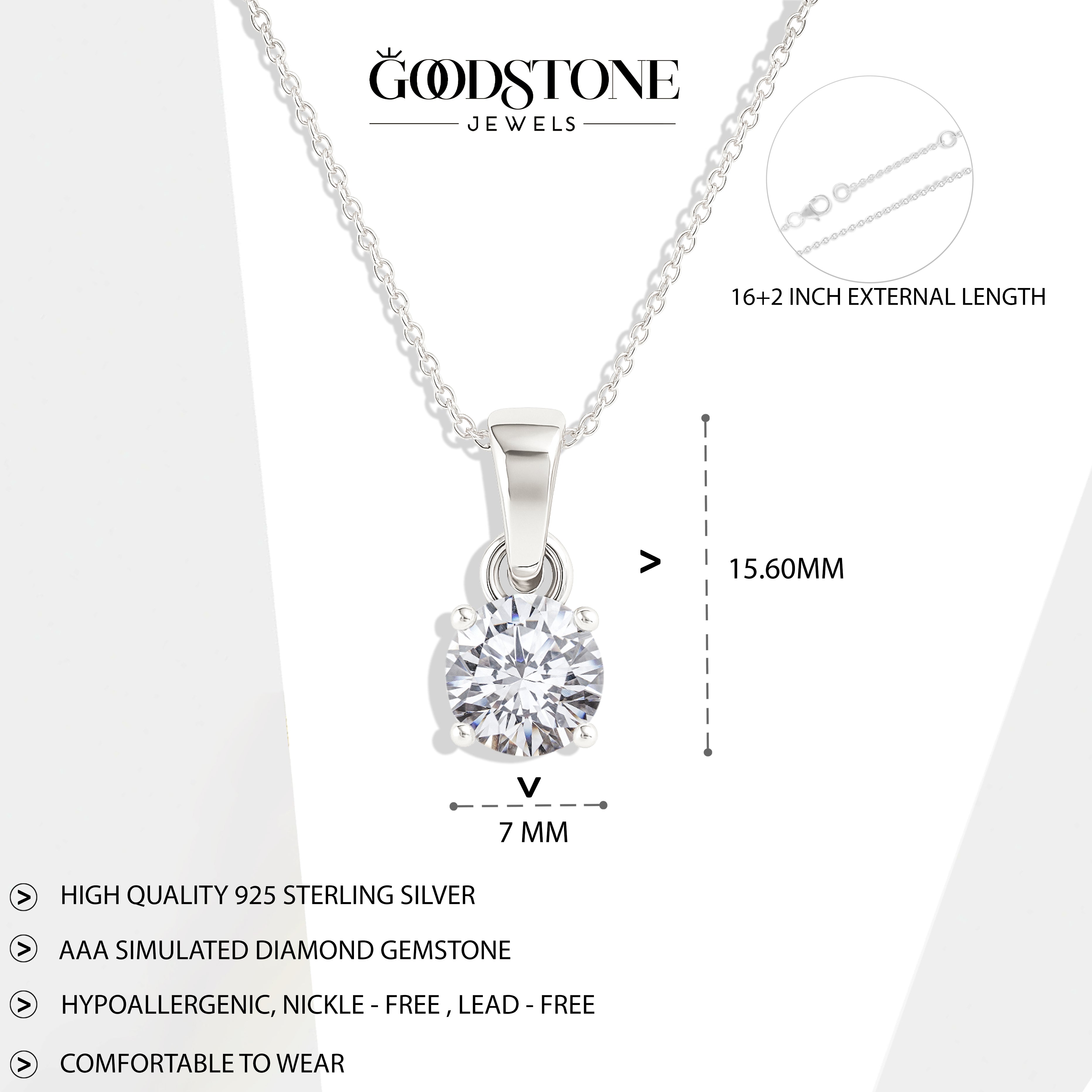 Simulated Diamond Round Solitaire Pendant Necklace in 925 Sterling Silver 7 MM 1.5ct