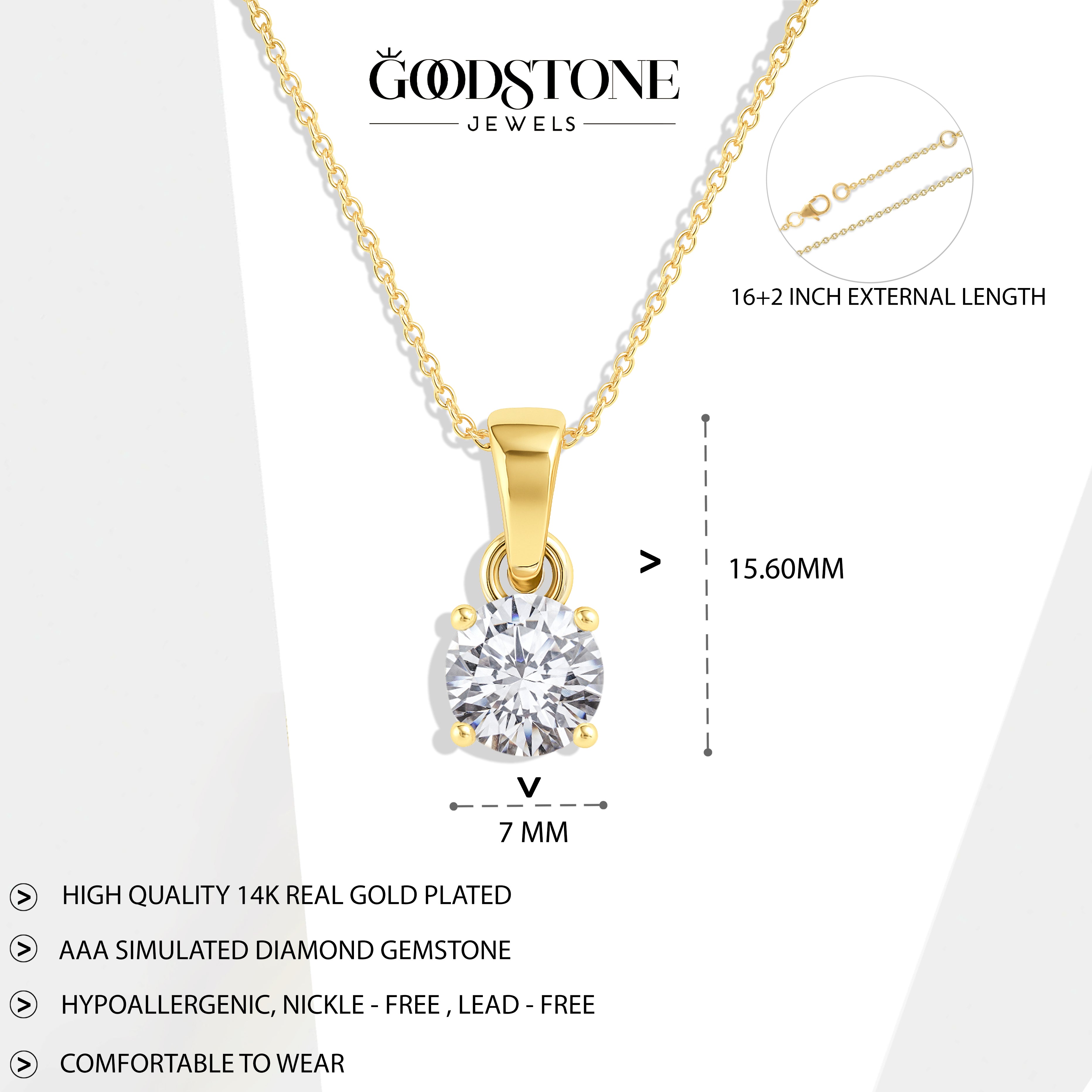 Simulated Diamond Round Solitaire Pendant Necklace in 925 Sterling Silver 7 MM 1.5ct