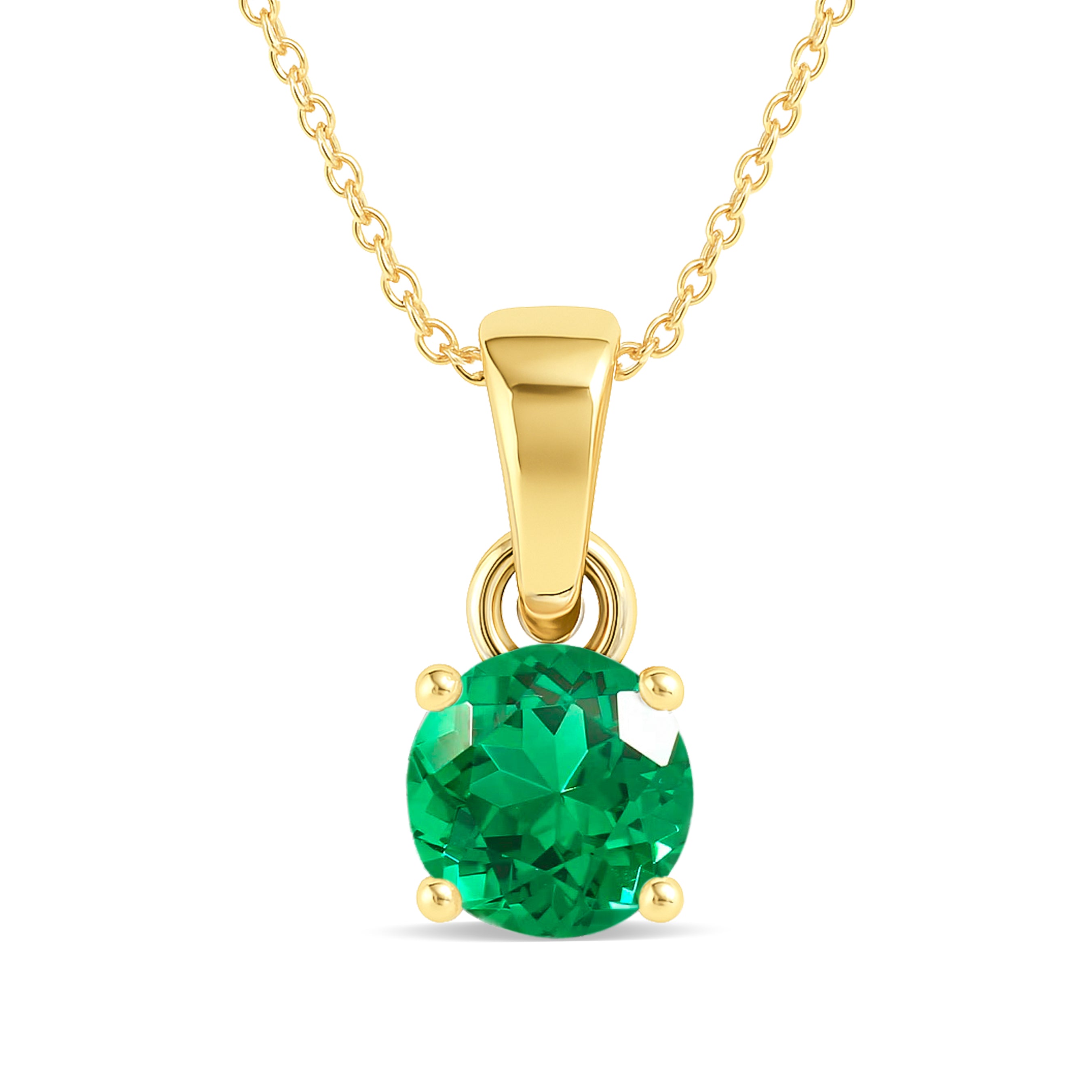 Emerald Round Solitaire Pendant Necklace in 925 Sterling Silver 7 MM 1.5ct