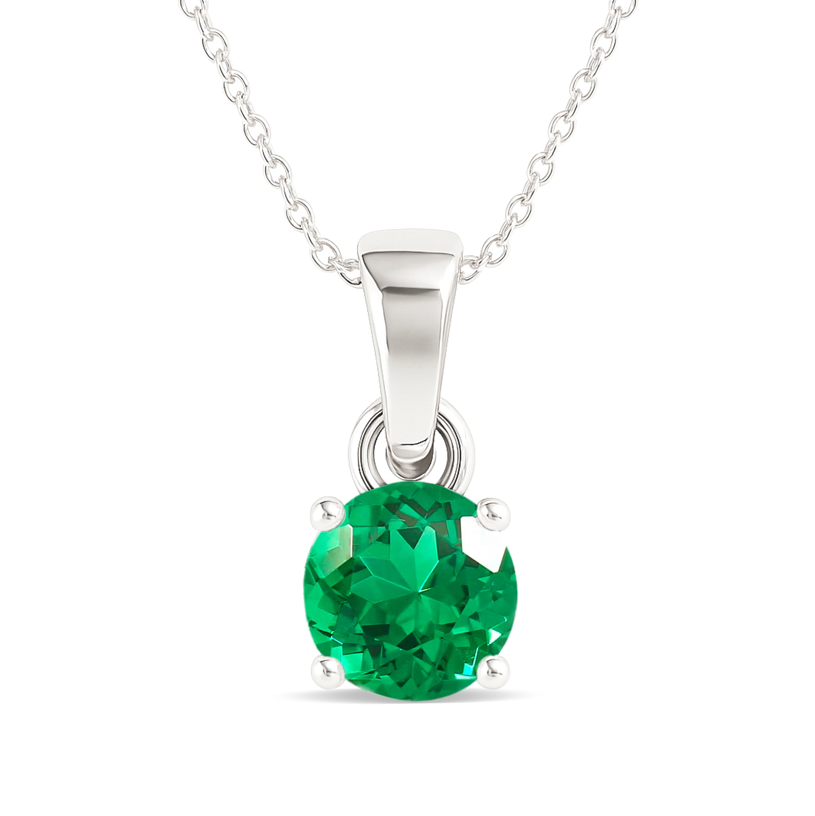 Emerald Round Solitaire Pendant Necklace in 925 Sterling Silver 7 MM 1.5ct