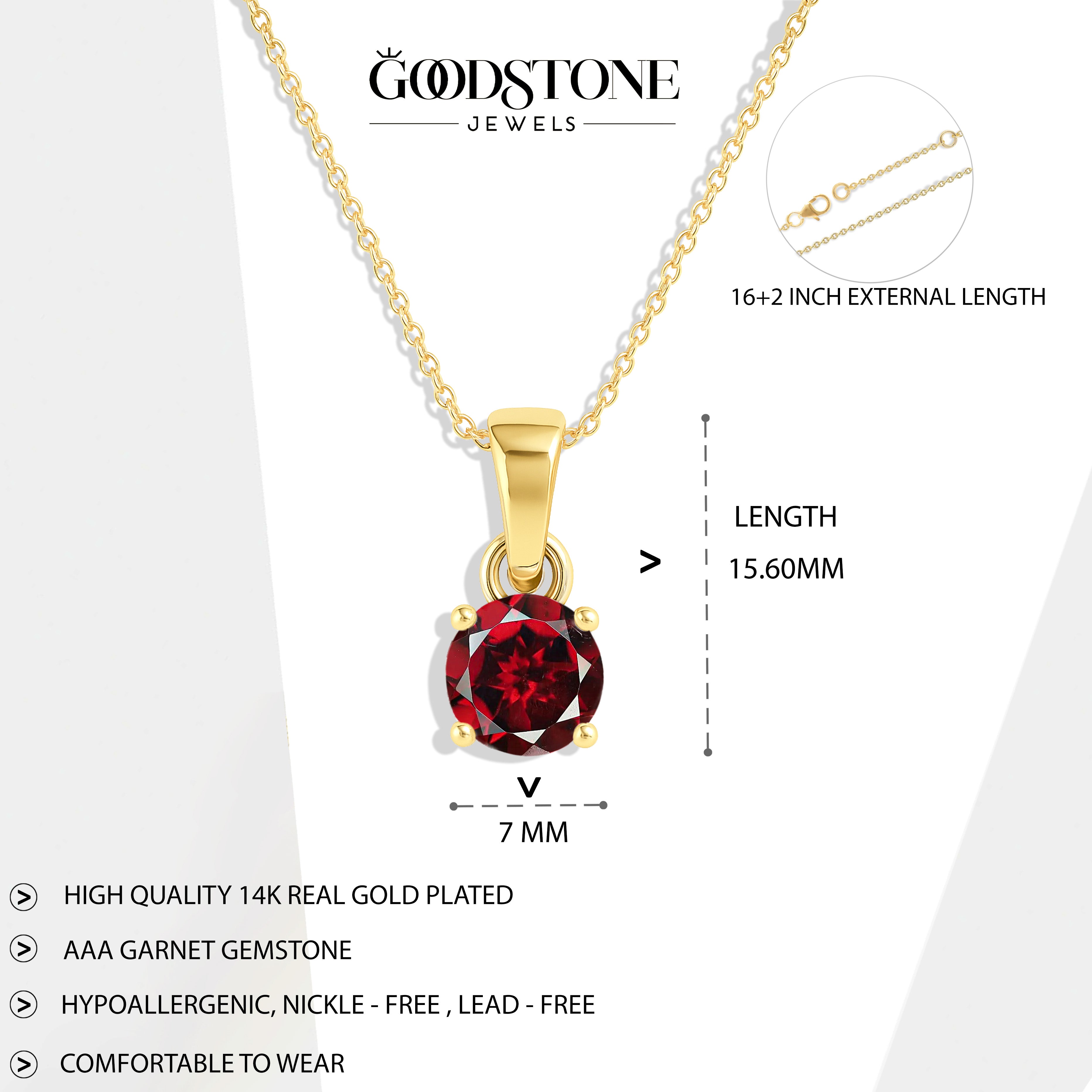 Garnet Round Solitaire Pendant Necklace in 925 Sterling Silver 7 MM 1.5ct