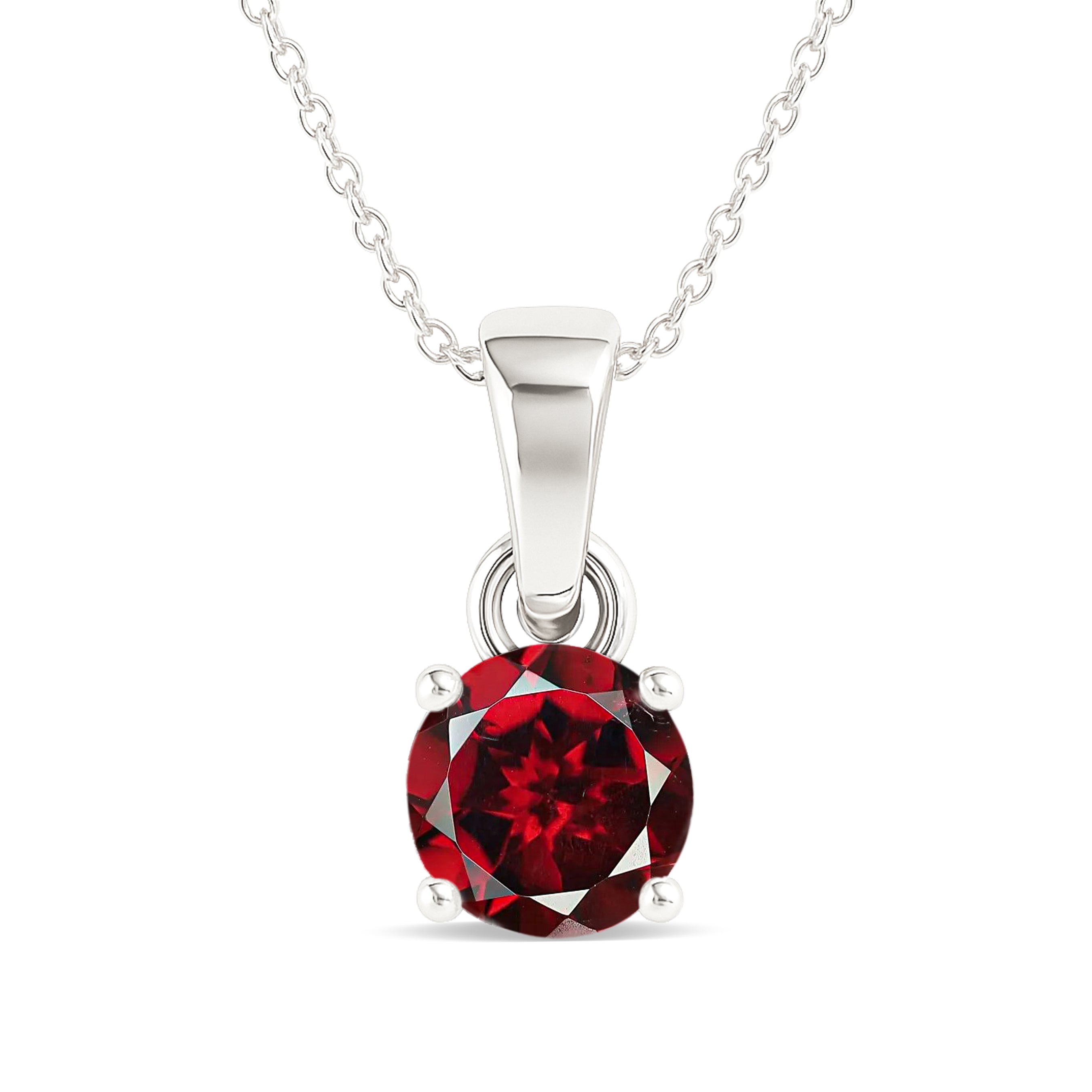 Garnet Round Solitaire Pendant Necklace in 925 Sterling Silver 7 MM 1.5ct