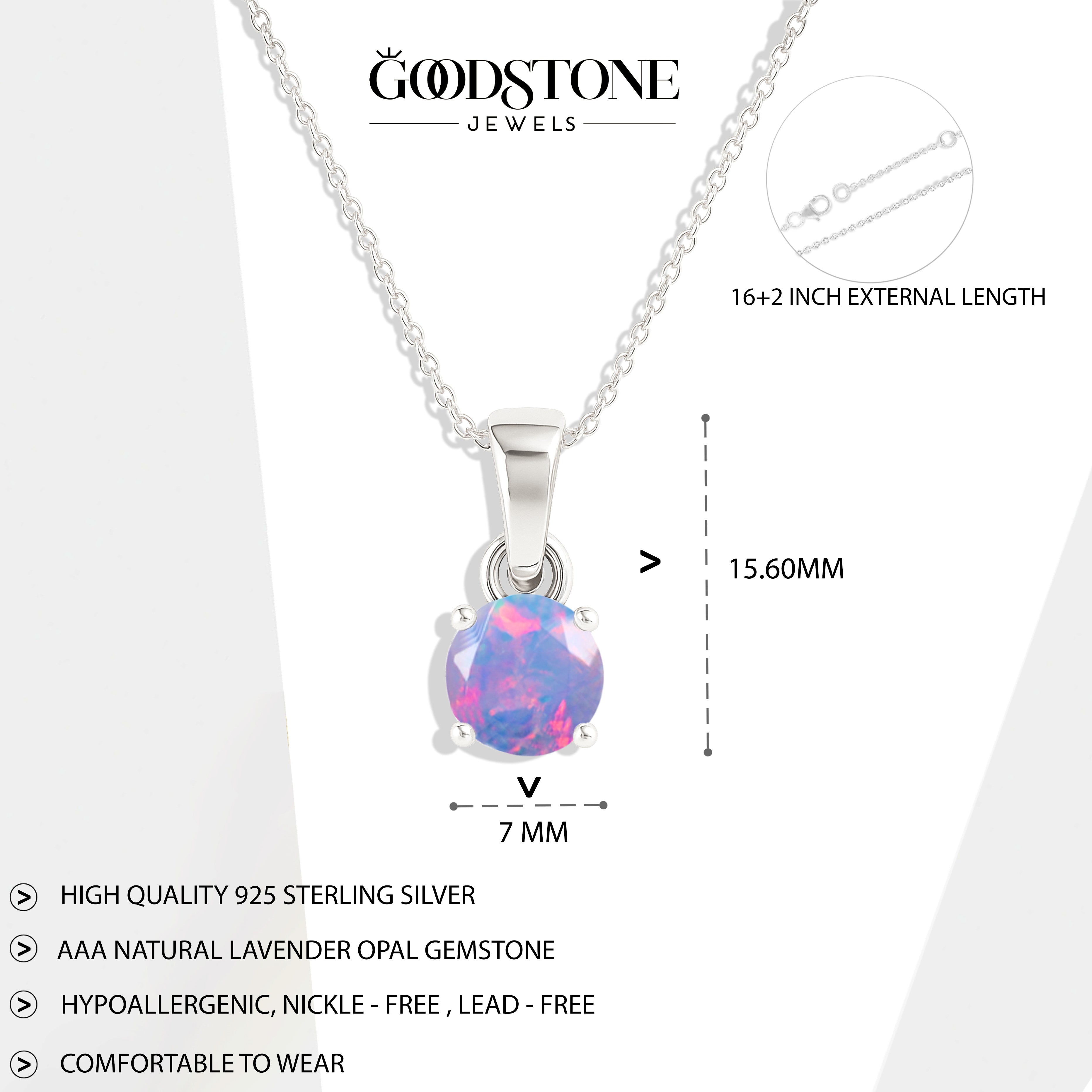 Lavender Opal Teardrop Pendant Necklace in 925 Sterling Silver 7mm 1.2ct