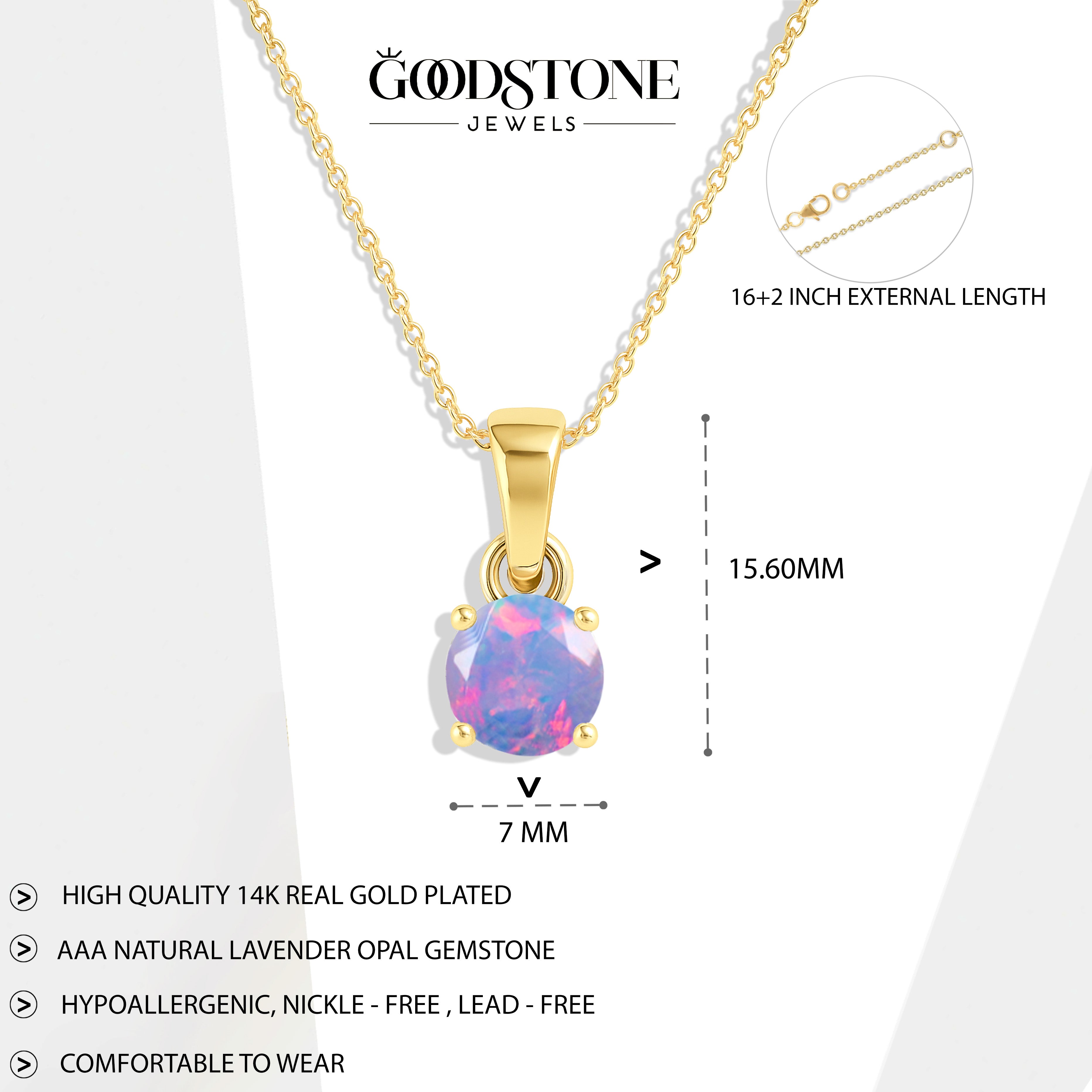 Lavender Opal Teardrop Pendant Necklace in 925 Sterling Silver 7mm 1.2ct