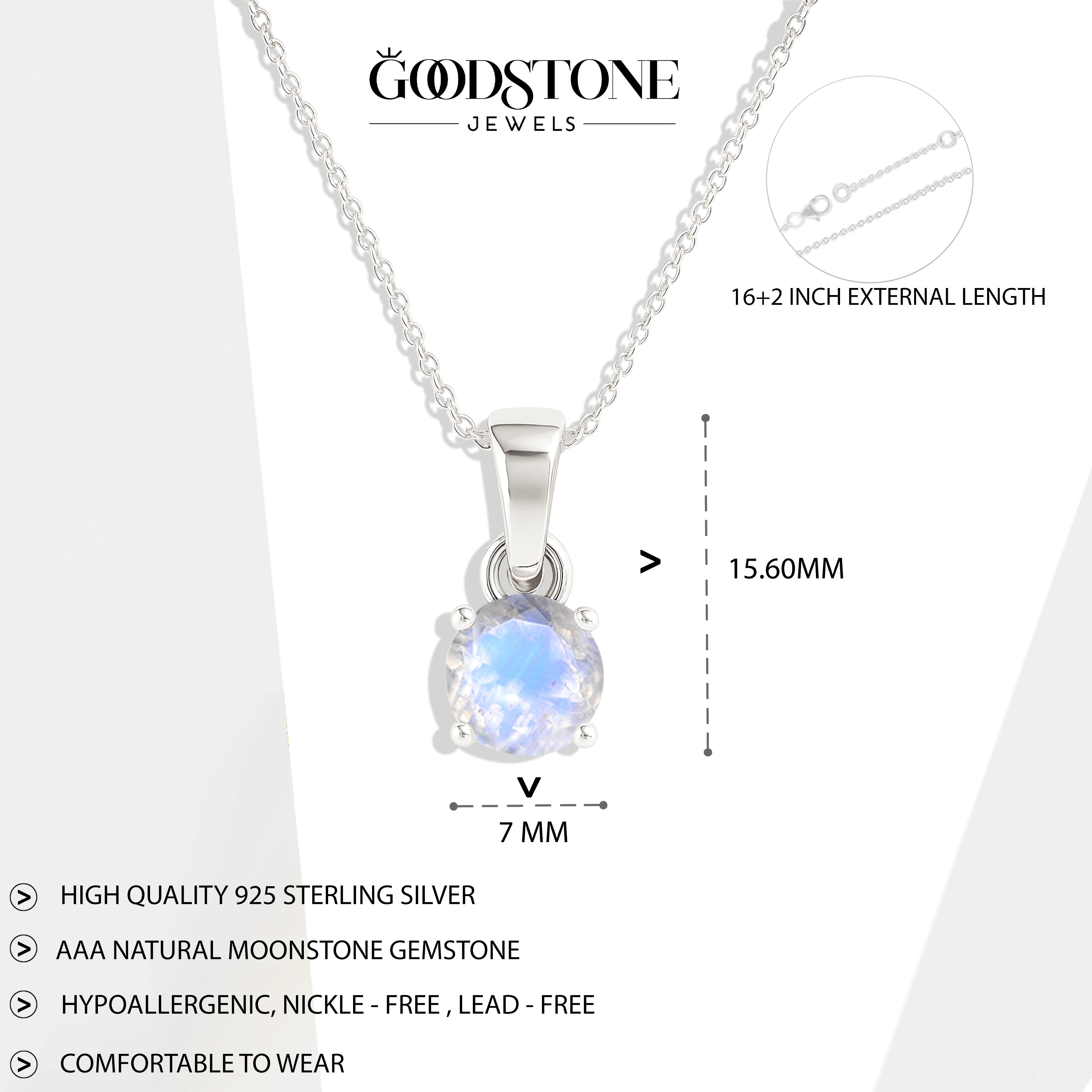 Natural Moonstone Teardrop Pendant Necklace in 925 Sterling Silver 7mm 1.2ct