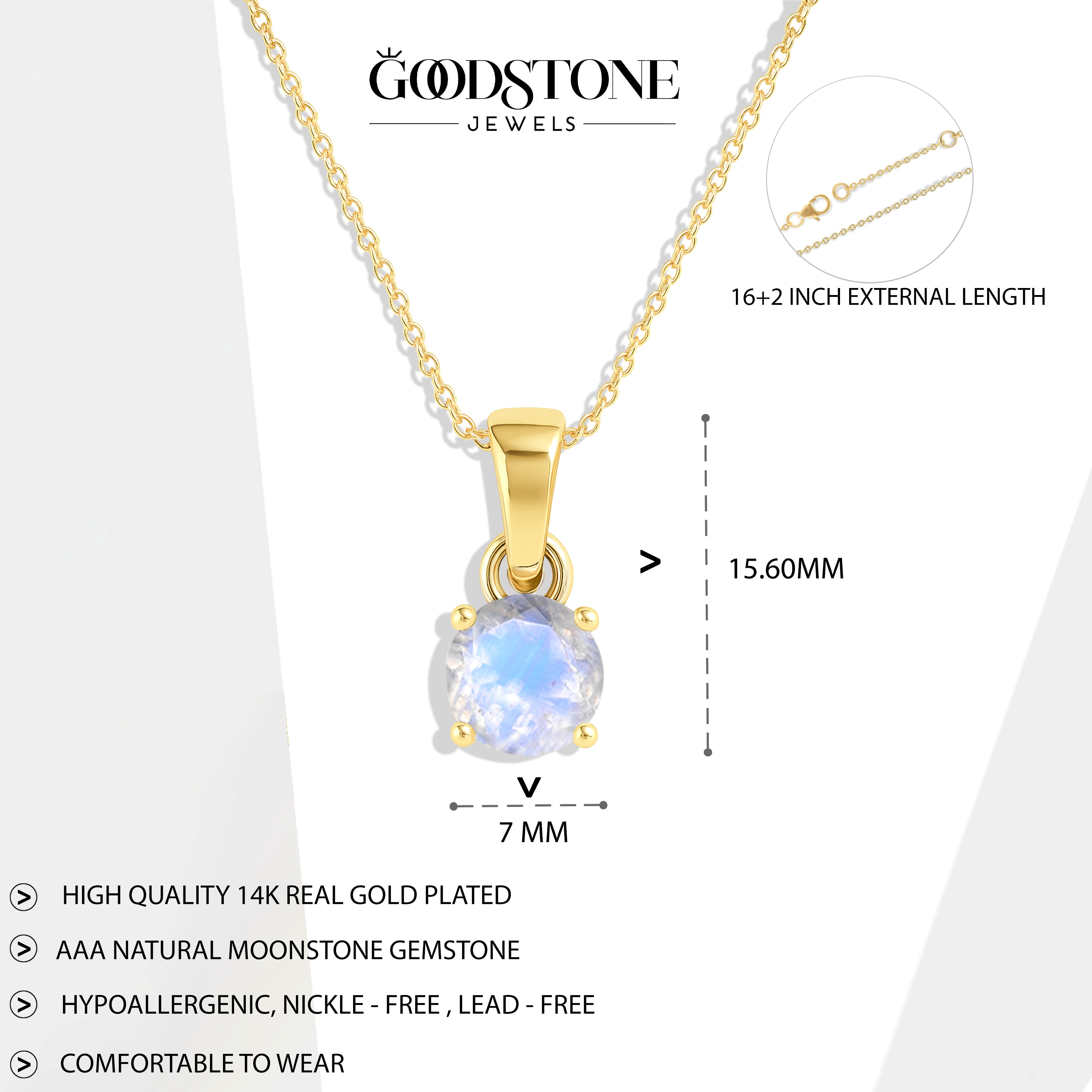 Natural Moonstone Teardrop Pendant Necklace in 925 Sterling Silver 7mm 1.2ct