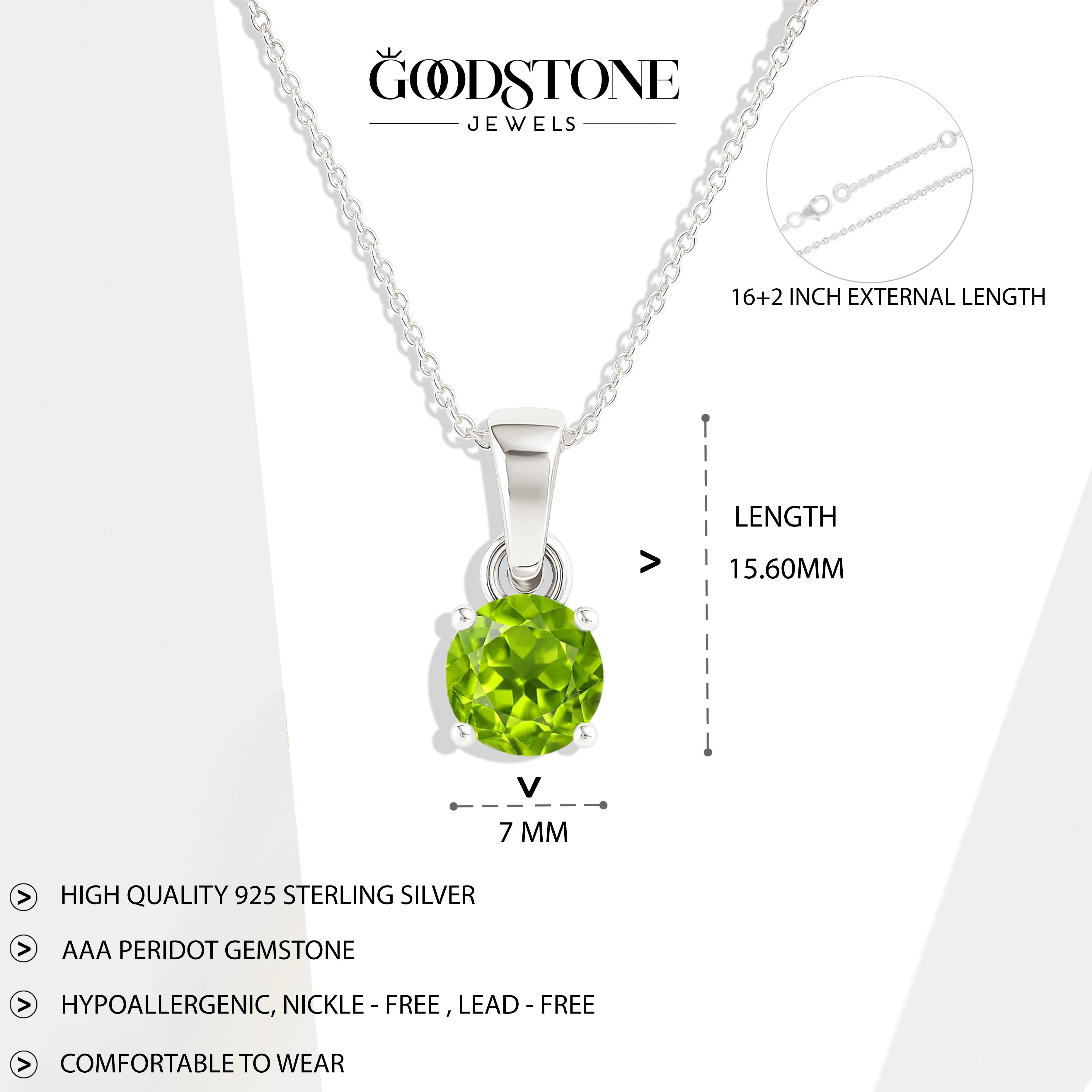 Peridot Round Solitaire Pendant Necklace in 925 Sterling Silver 7 MM 1.5ct