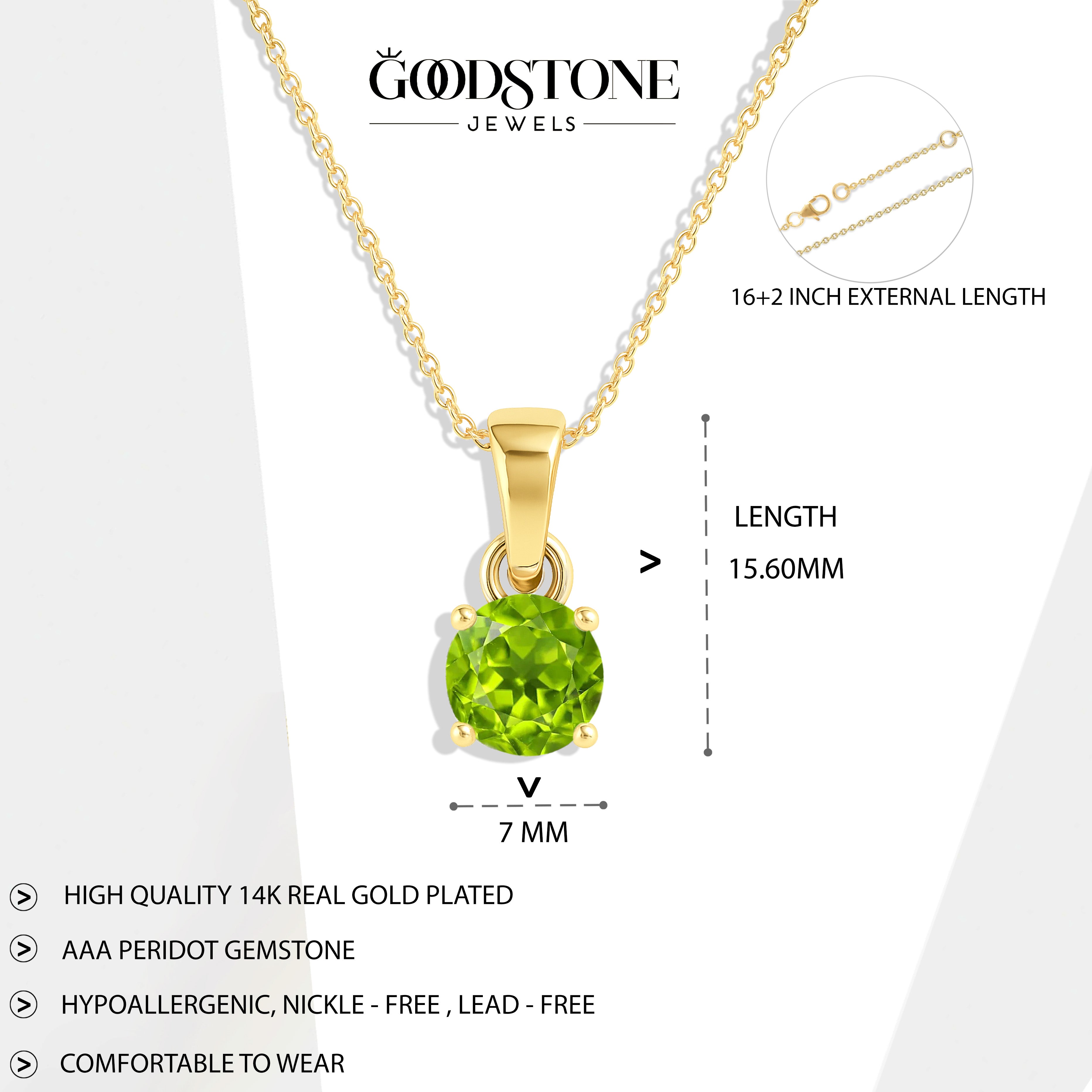 Peridot Round Solitaire Pendant Necklace in 925 Sterling Silver 7 MM 1.5ct